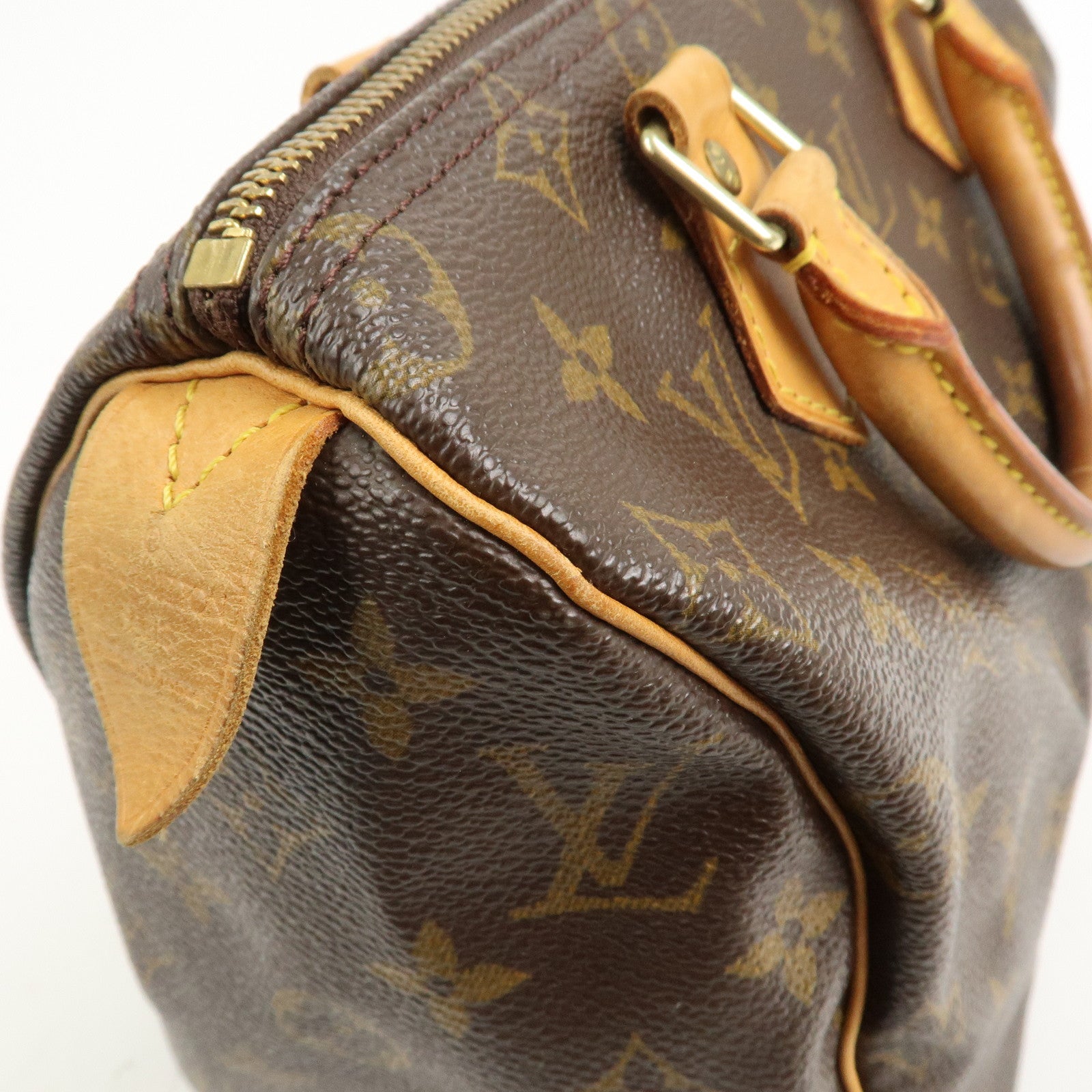 Louis Vuitton Monogram Canvas Leather Speedy 25 Boston Bag Brown M41528