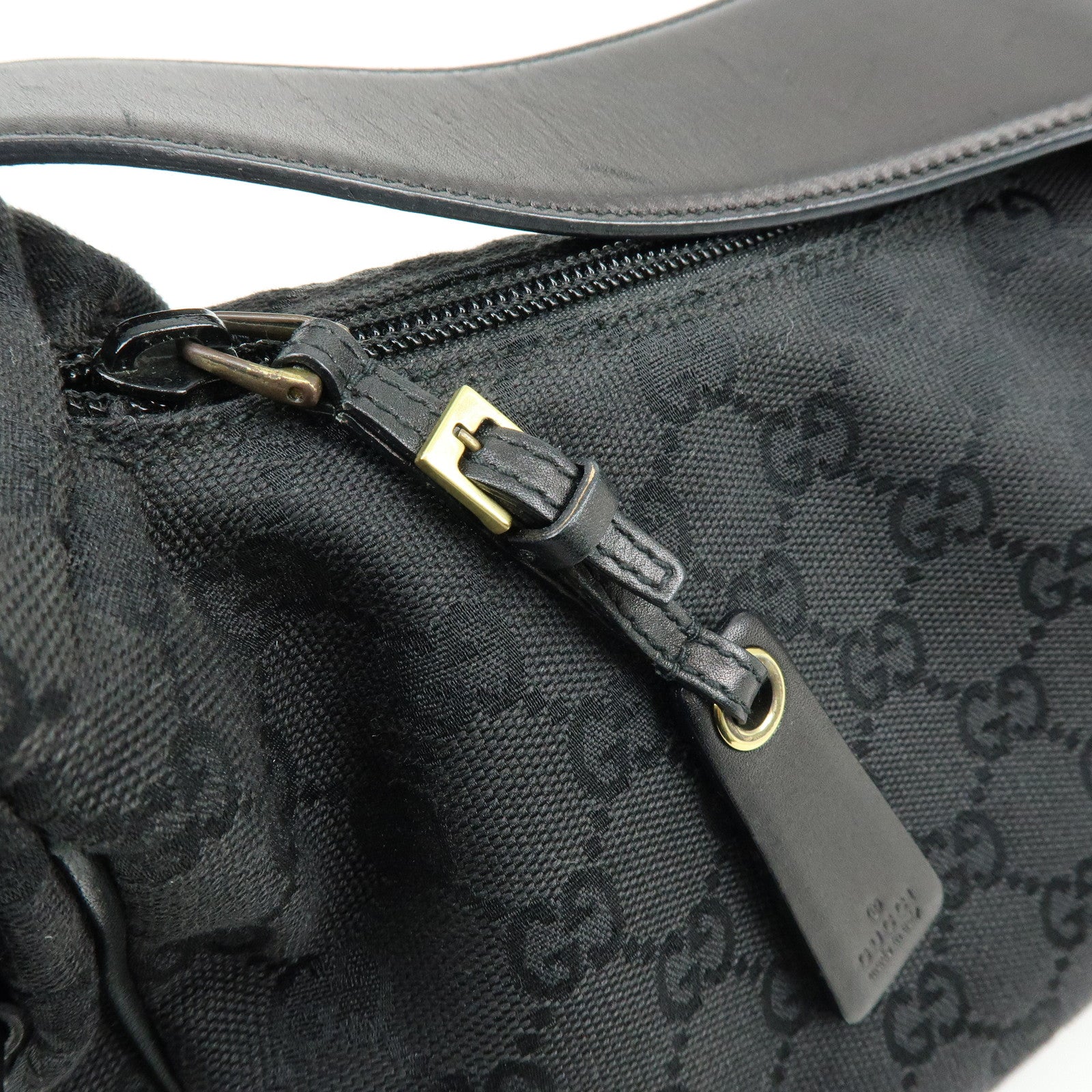 GUCCI GG Canvas Leather Shoulder Bag Hand Bag Black 92699