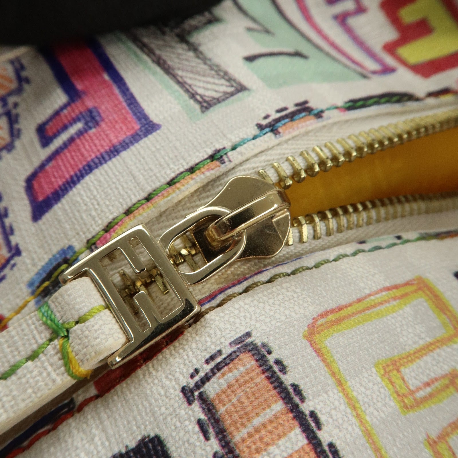 FENDI Zucca Logo Print PVC Tote Bag Multicolor White 8BH185 Used