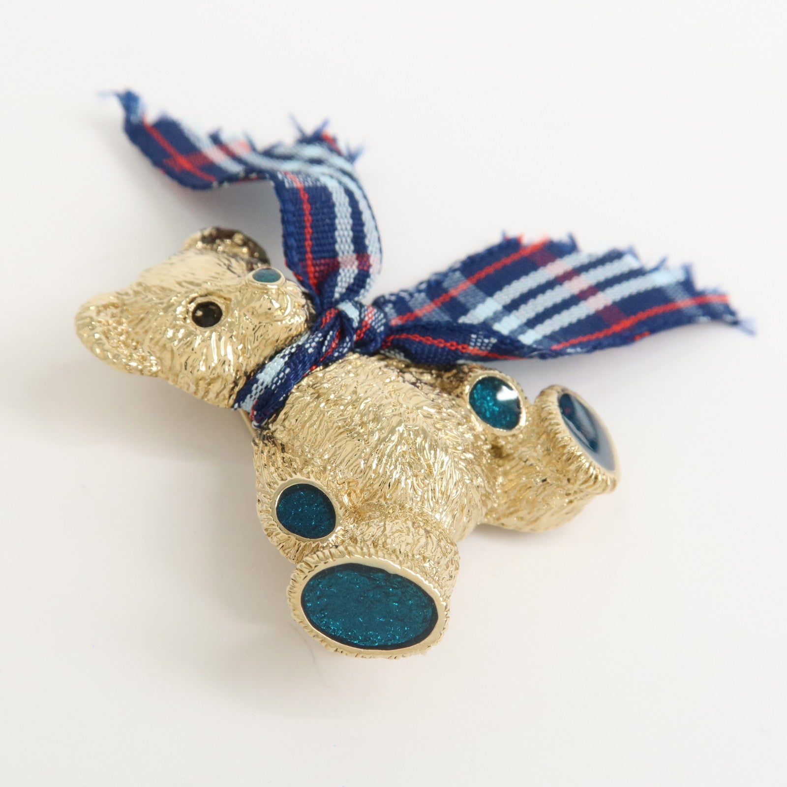 BURBERRY Plaid Metal Brooch Bear Gold