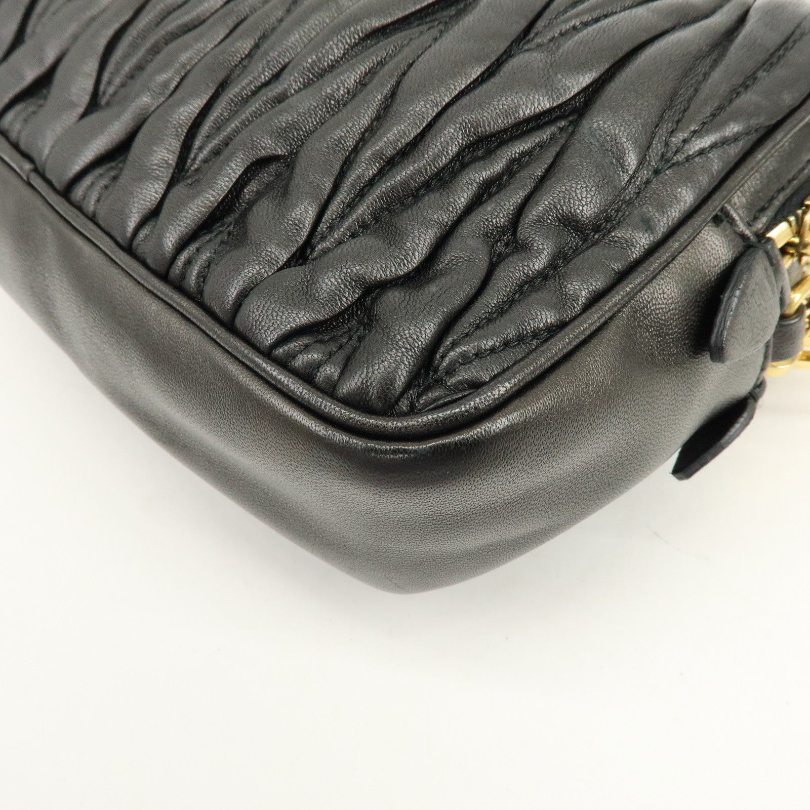 MIU MIU Matelasse Gathered Leather Shoulder Bag Crossbody Bag Black