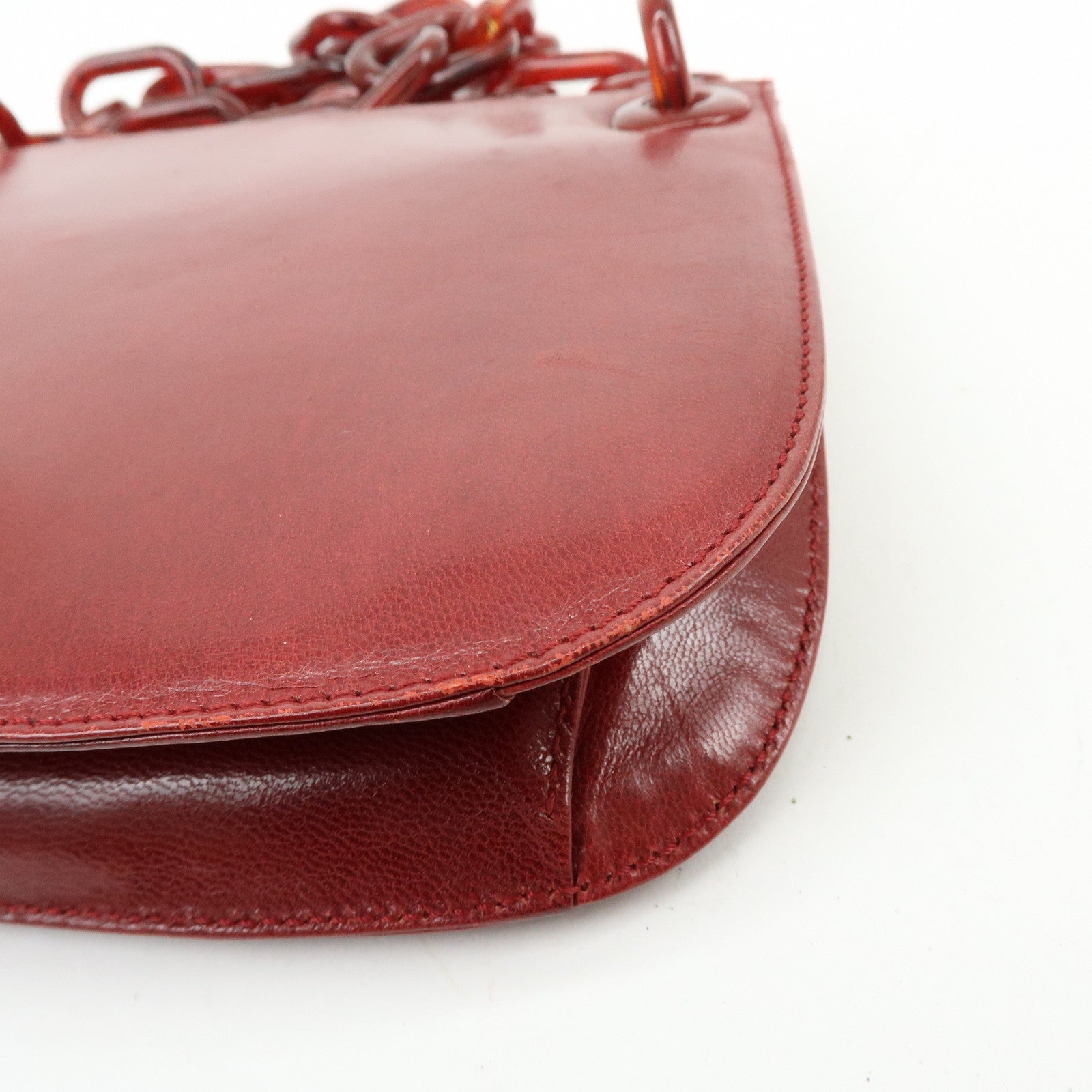 PRADA Logo Leather Plastic Chain Shoulder Bag Hand Bag Red