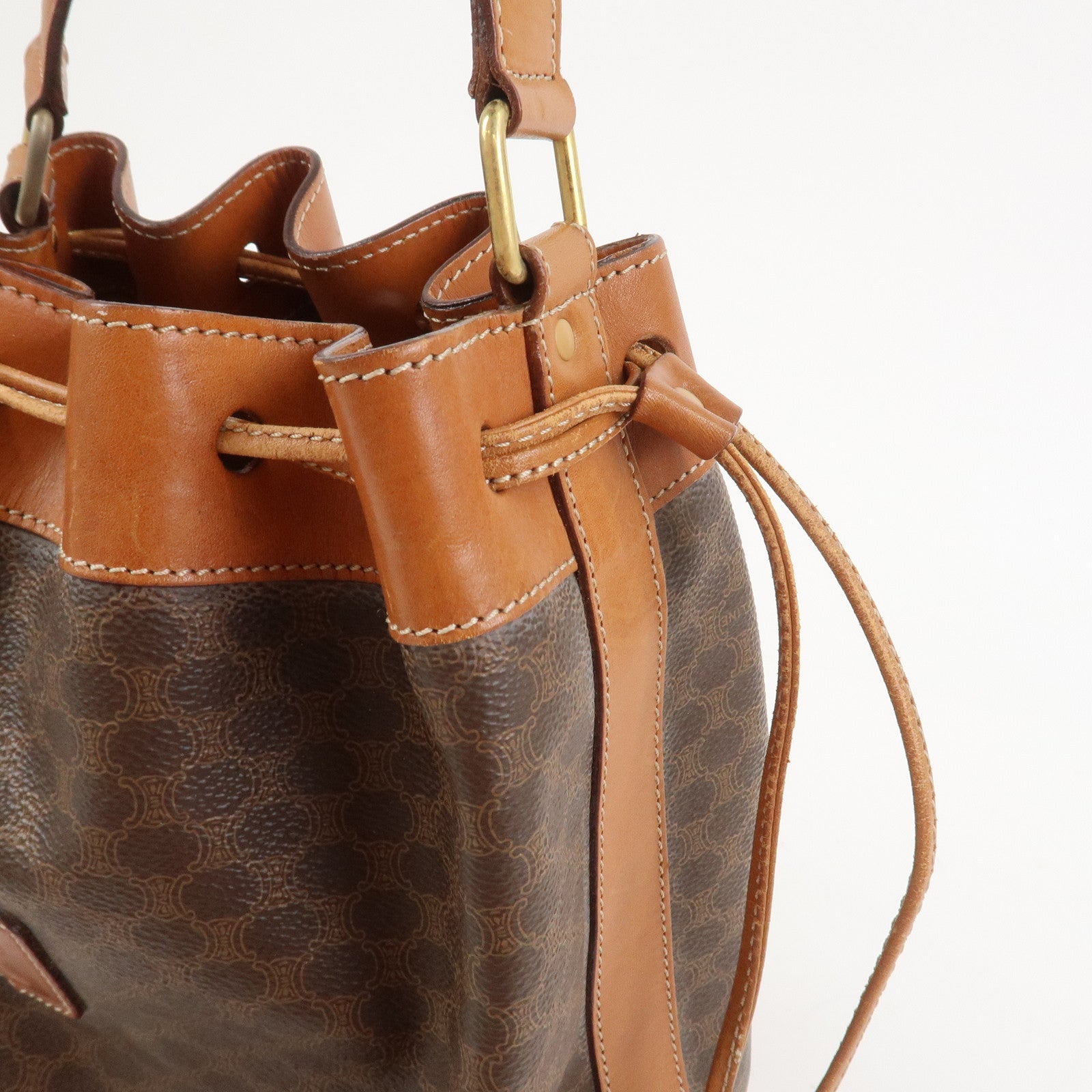 CELINE Macadam PVC Leather Drawstring Shoulder Bag Brown