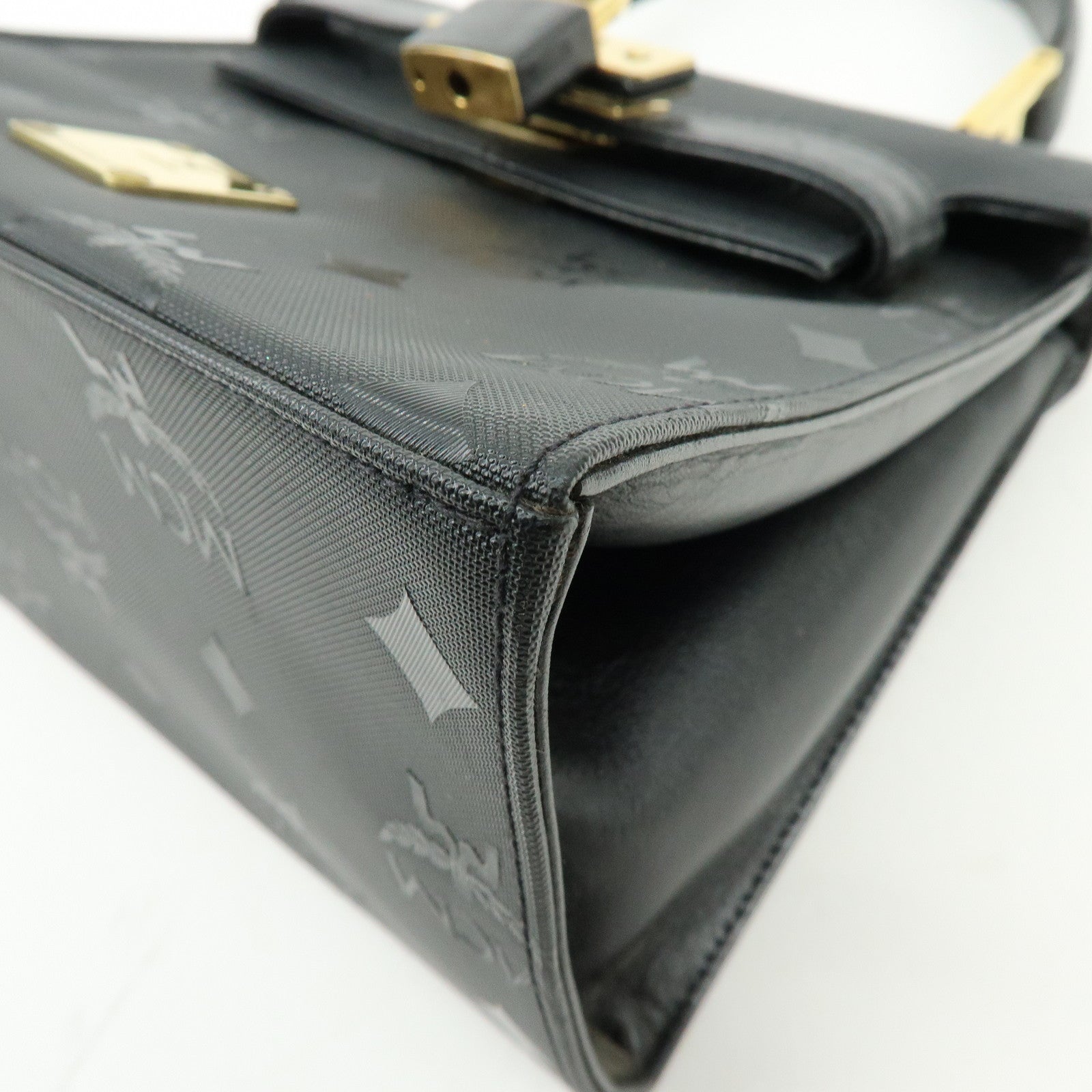 MCM Visetos PVC Leather 2Way Bag Hand Bag Shoulder Bag Black