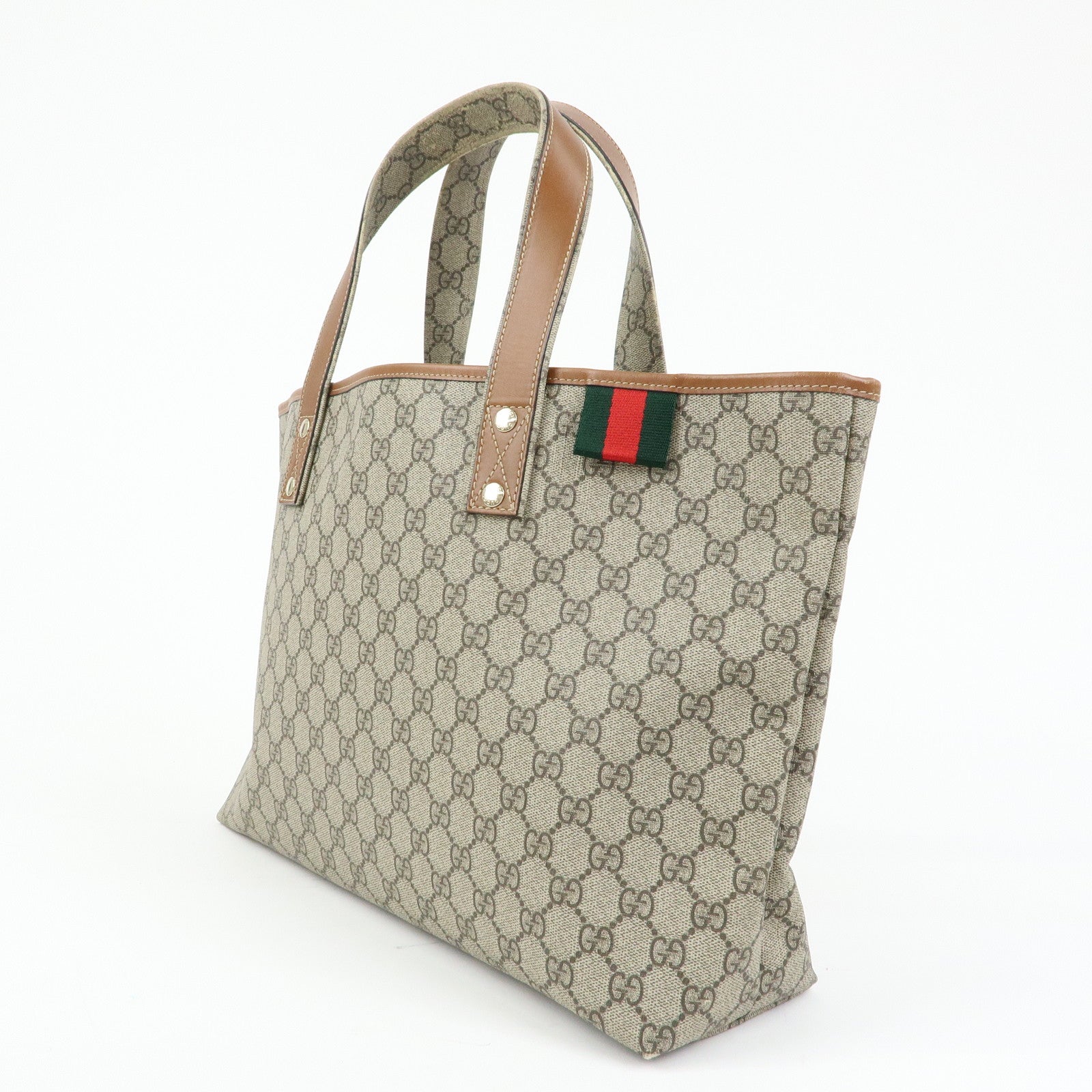 GUCCI sherry GG Supreme Leather Tote Hand Bag Beige Brown 211134