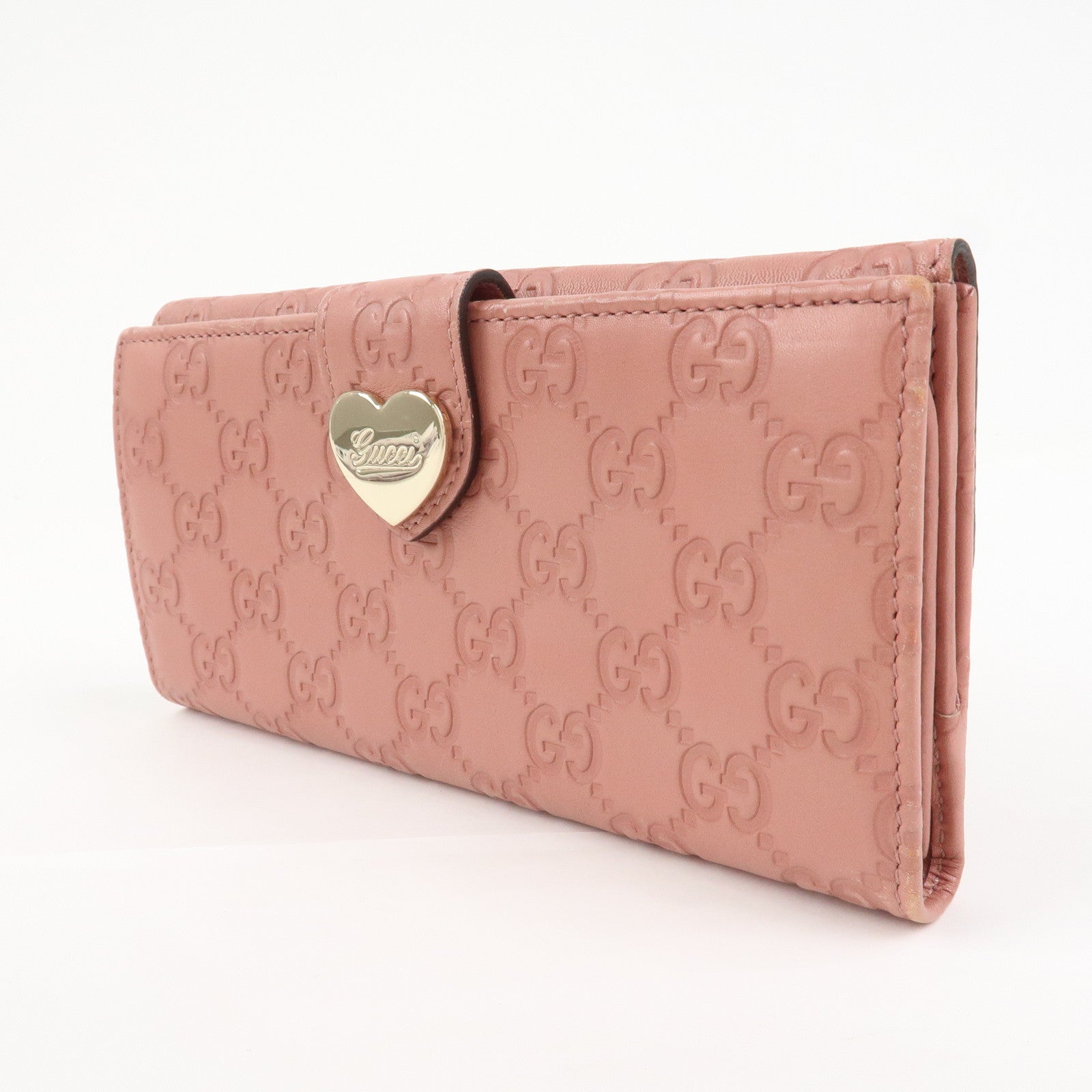 GUCCI Guccissima Lovely Heart Leather Long Wallet Pink 203550
