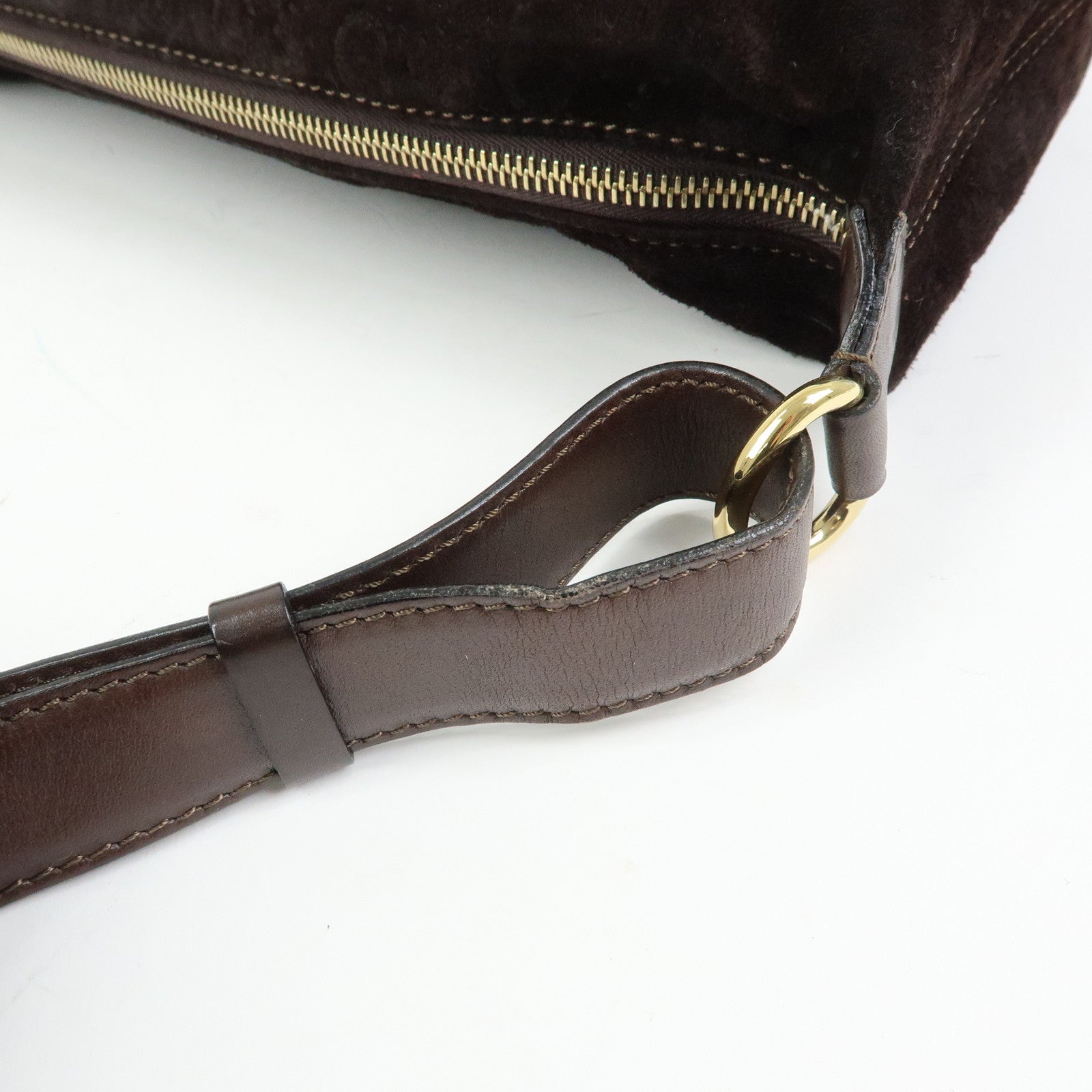 CELINE C Macadam Suede Leather Shoulder Bag Hand Bag Dark Brown