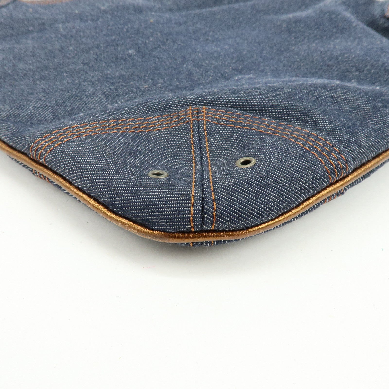 BURBERRY Blue Label Denim Leather Tote Bag Indigo Metallic Brown