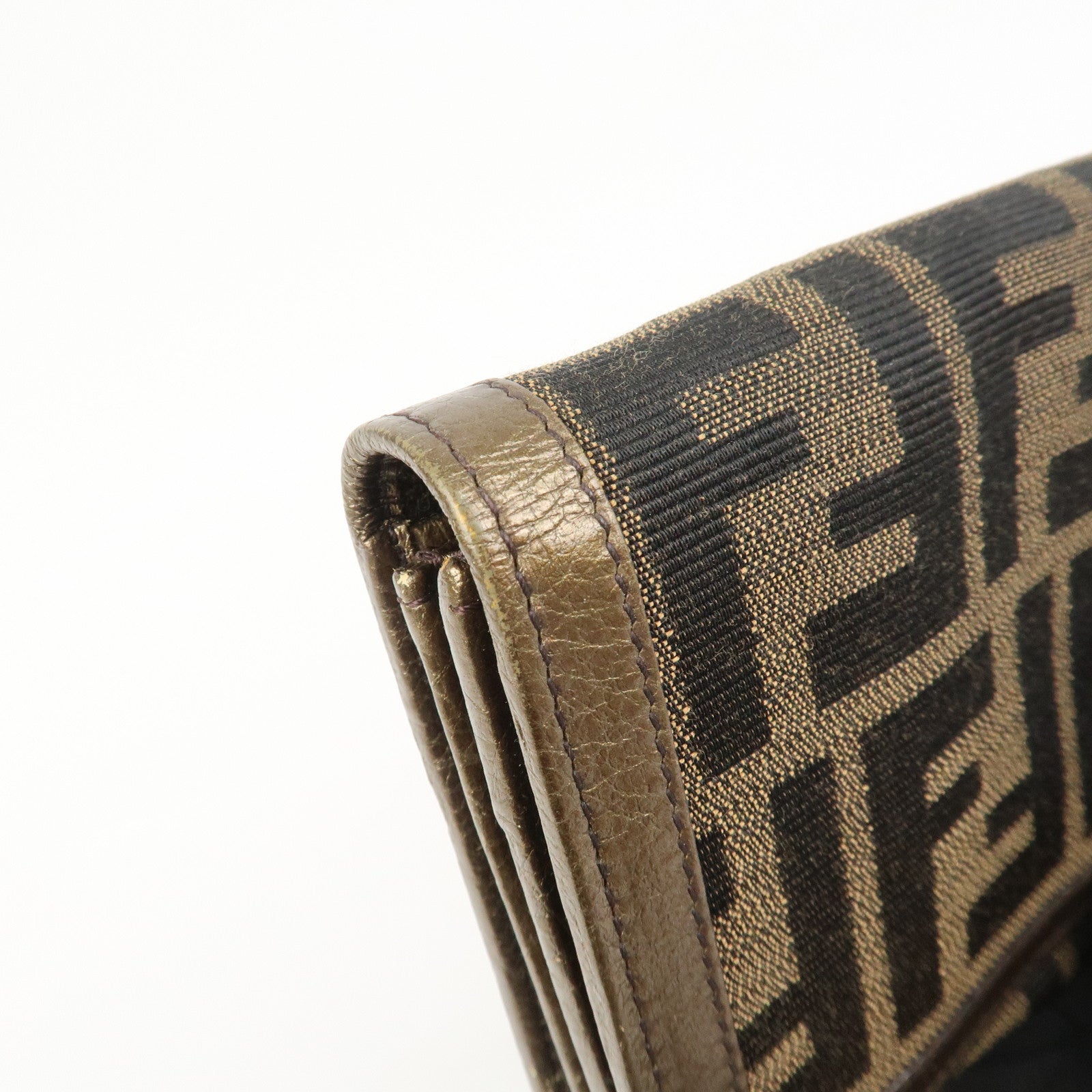 FENDI Zucca Canvas Leather Bi-fold Long Wallet Brown Gold 8M0000