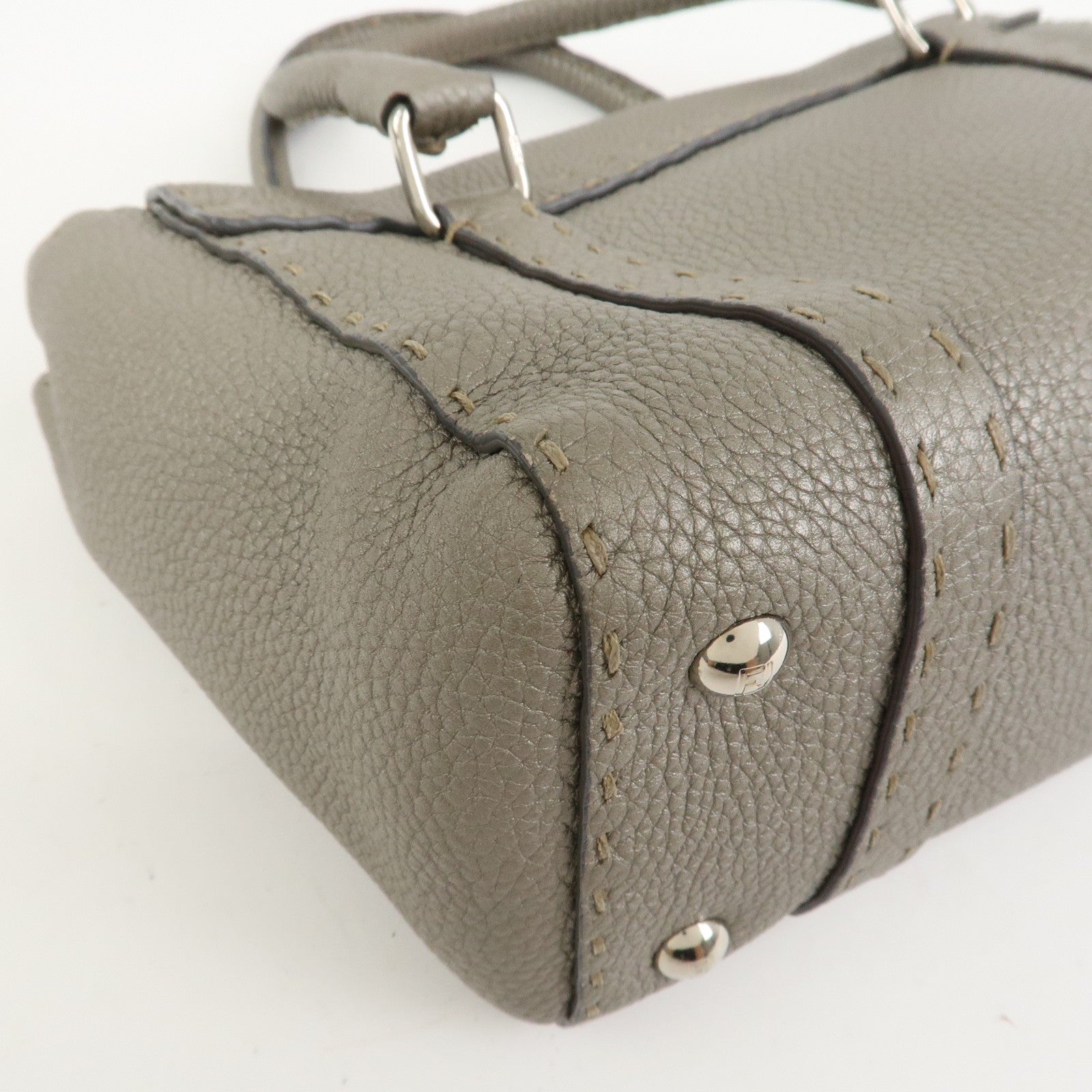 FENDI Seleria Leather Mini Linda Hand Bag Gray 8BR486