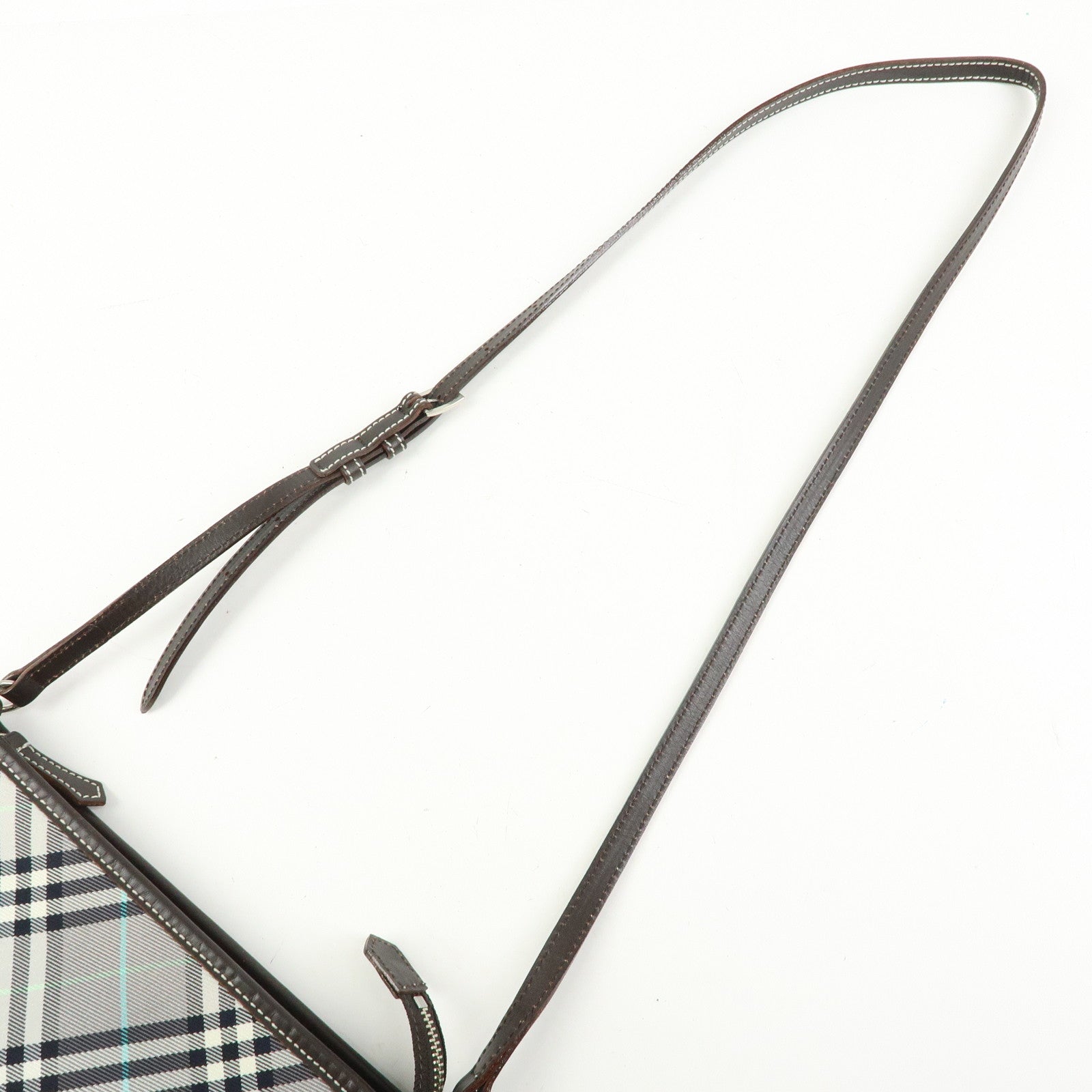 BURBERRY Blue Label Canvas Leather Shoulder Bag Grey Dark Brown