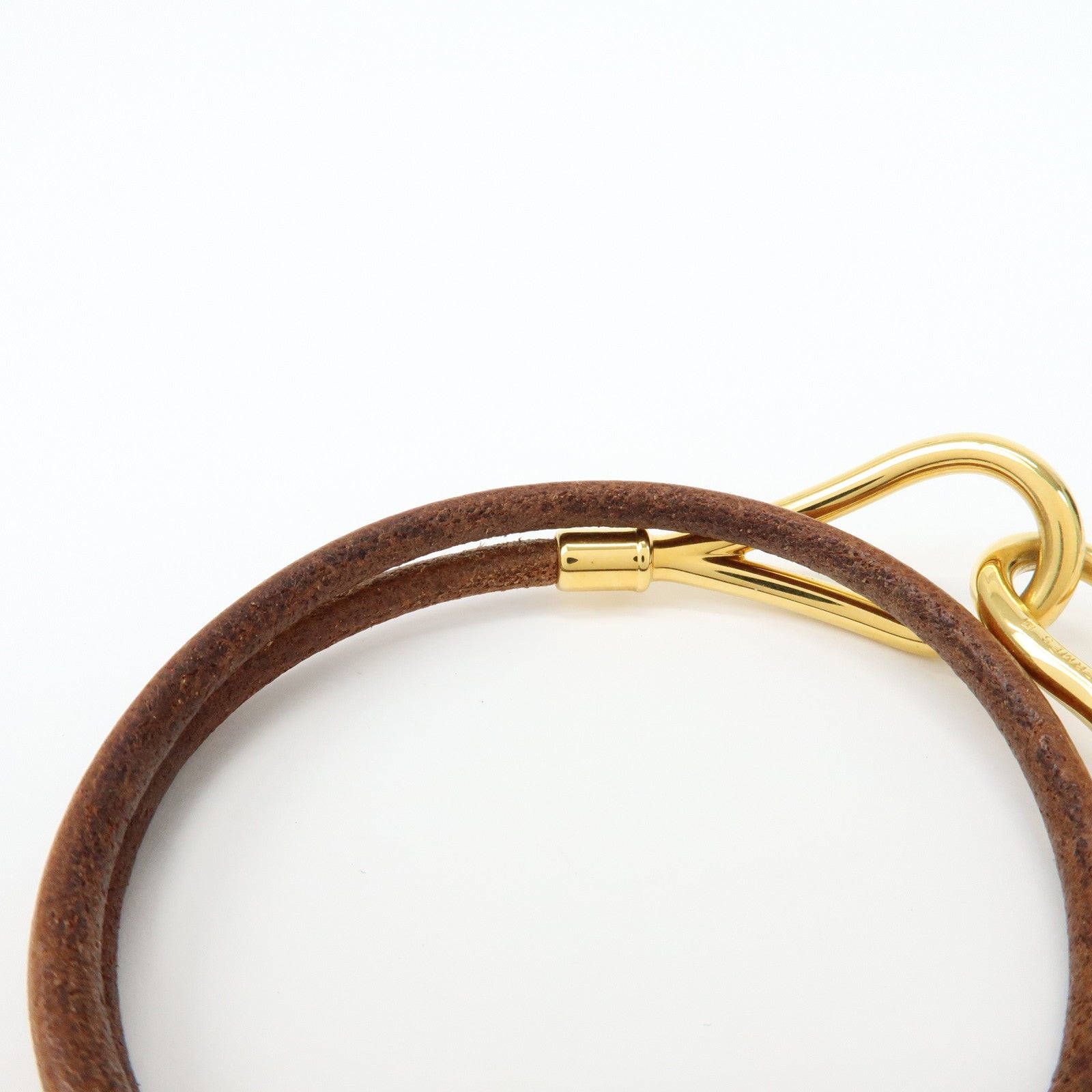 HERMES Set of 2 Jumbo Choker Leather Bracelet Brown Gold Silver