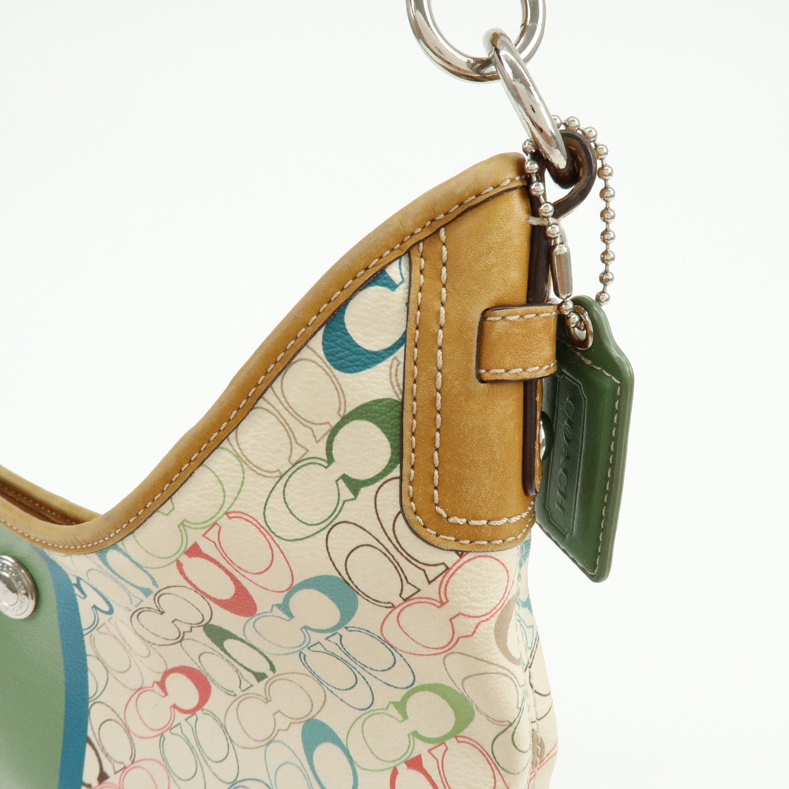 COACH Signature PVC Leather Shoulder Bag Hand Bag White Green