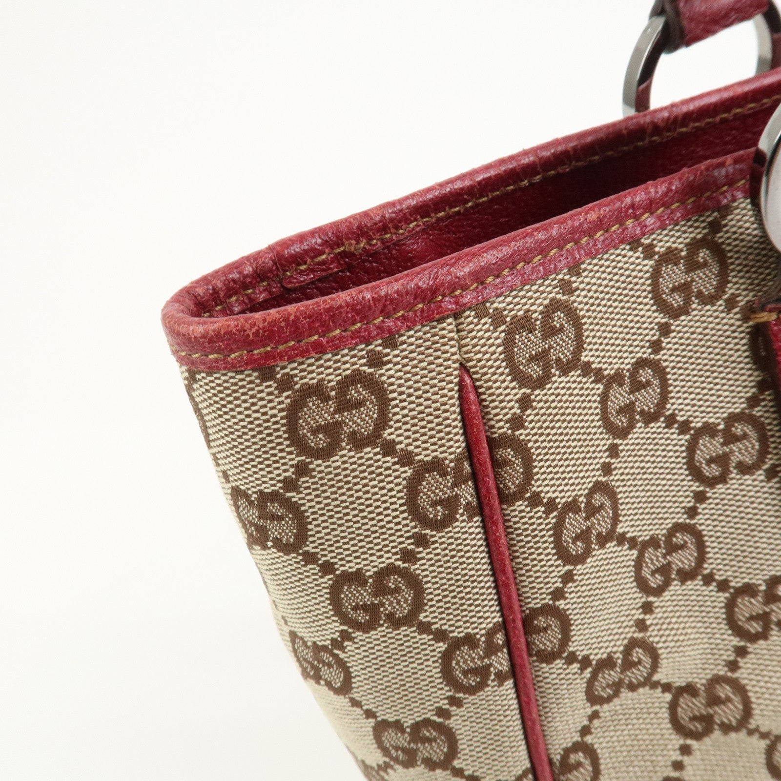 GUCCI GG Canvas Leather Hand Bag Tote Bag Beige Red 113019