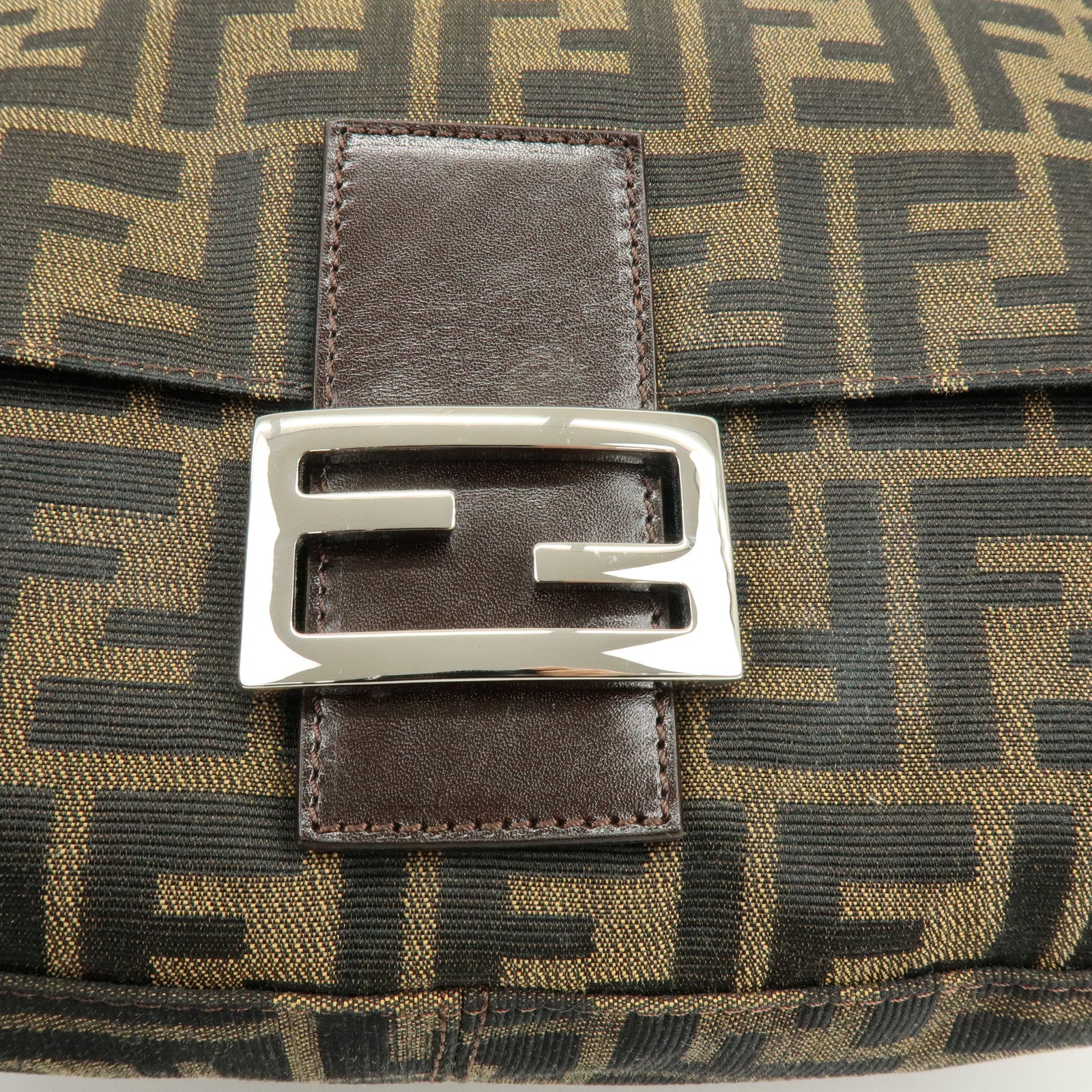 FENDI Mamma Baguette Zucca Canvas Leather Shoulder Hand Bag 26325