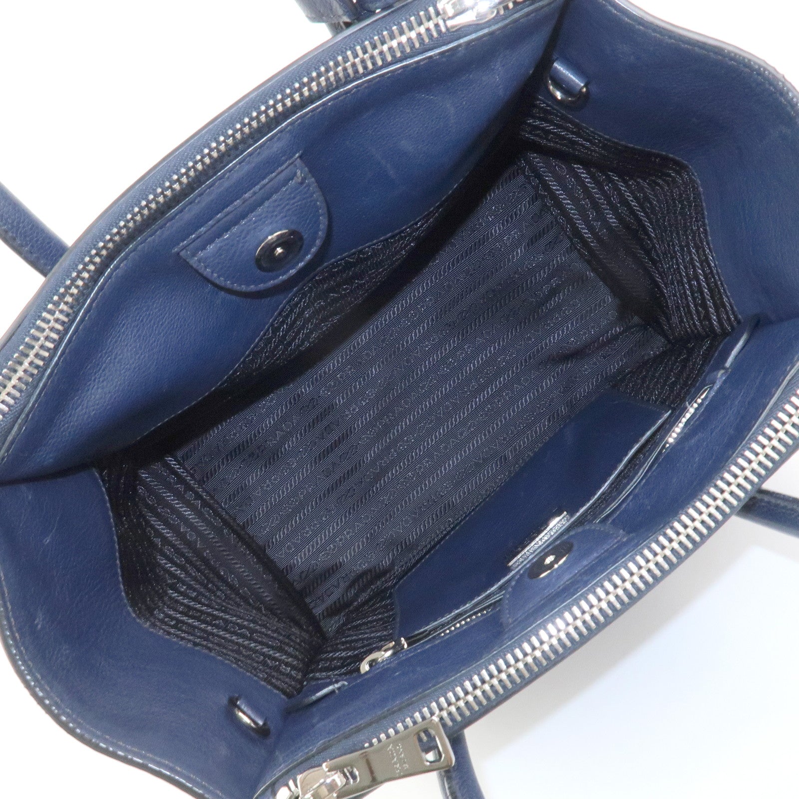 PRADA Triangle Logo 2 Way Bag Tote Bag Shoulder Bag Navy B2625M