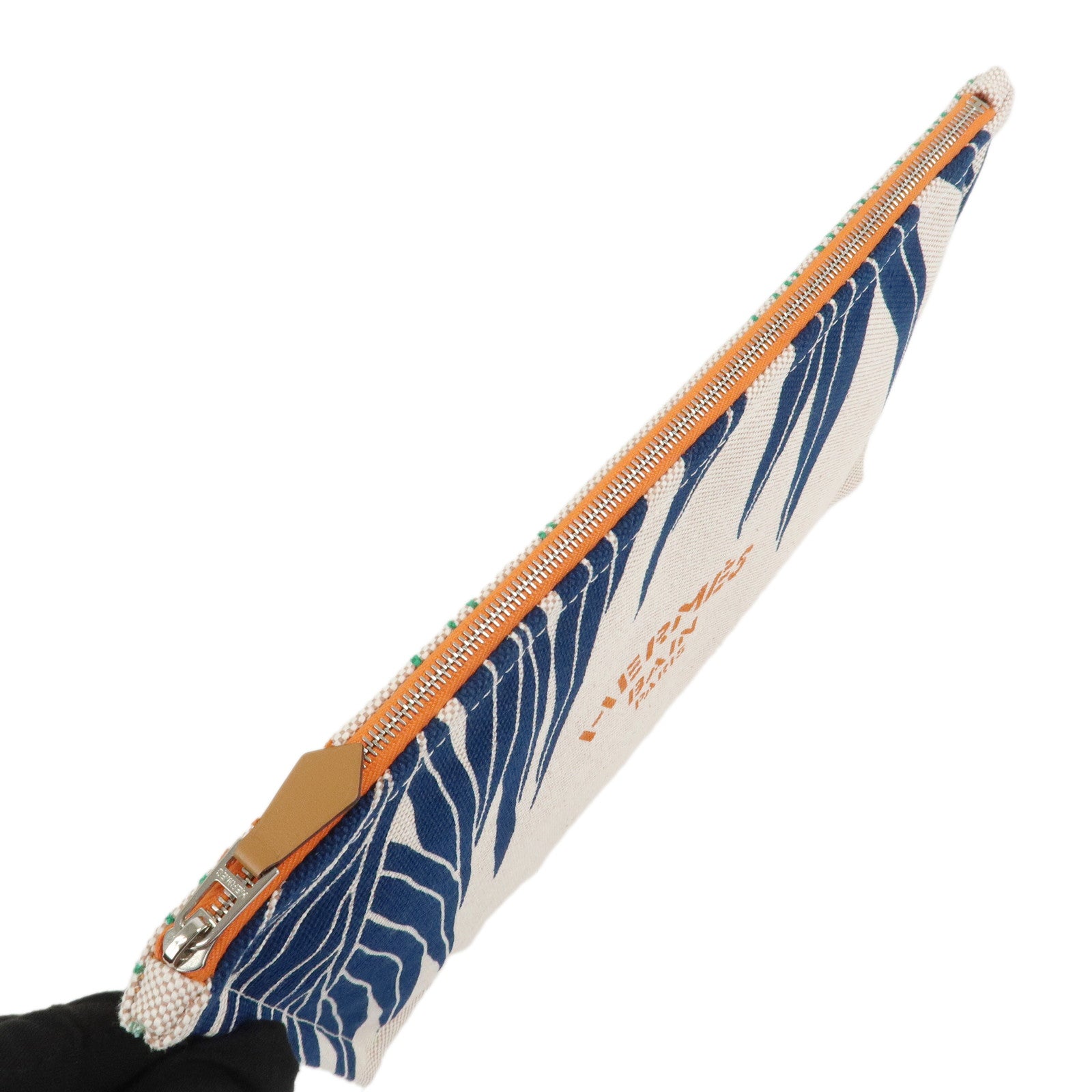 HERMES Yachting GM Canvas Flat Pouch Cosmetic Pouch Clutch Bag