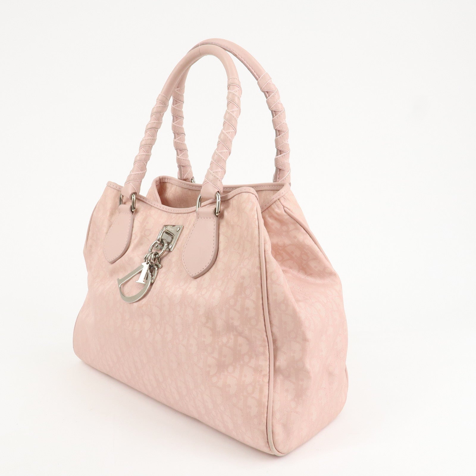 Christian Dior Trotter Leather Nylon Hand Bag Shoulder Bag Pink Used