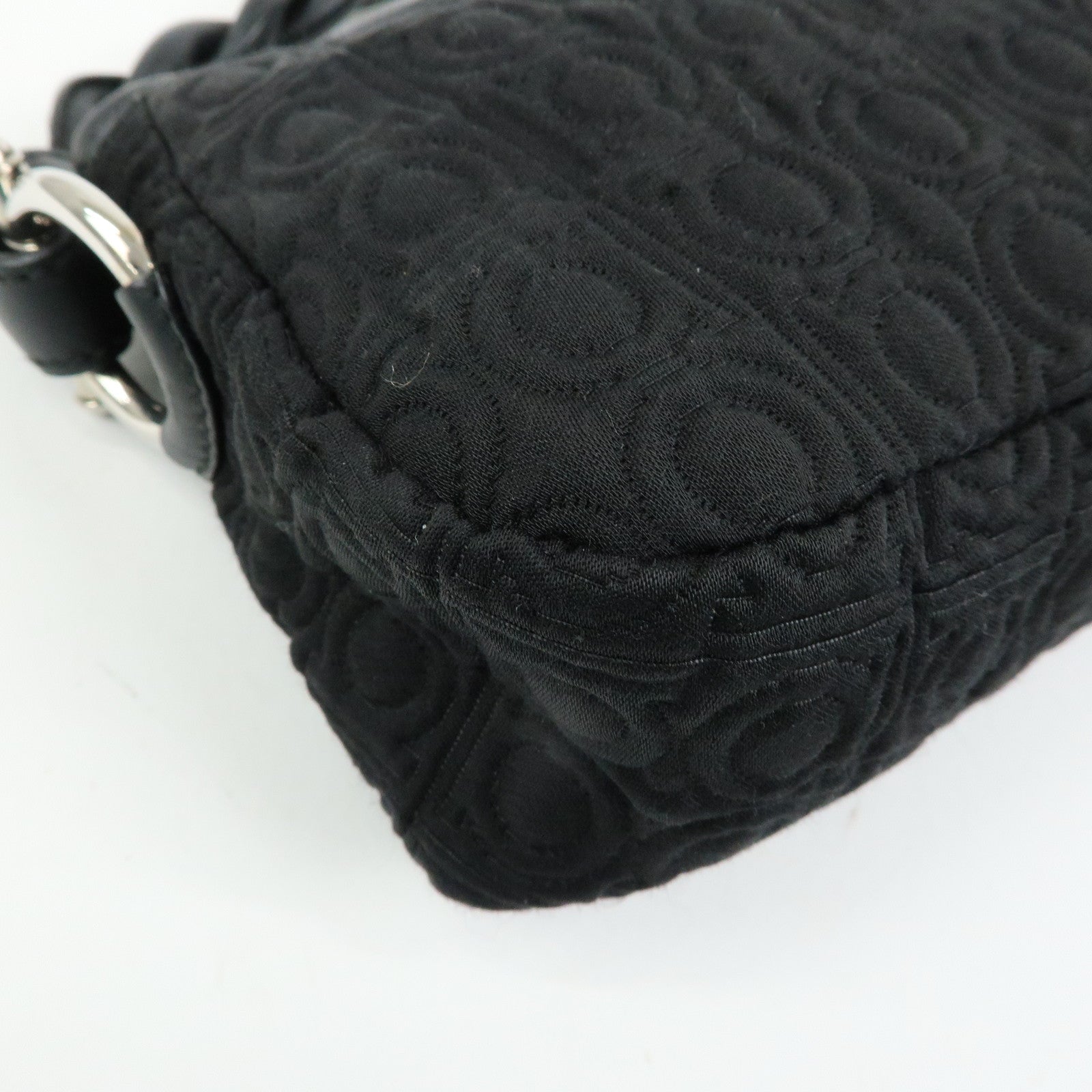 Ferragamo Gancini Canvas Leather Mini Hand Bag Black