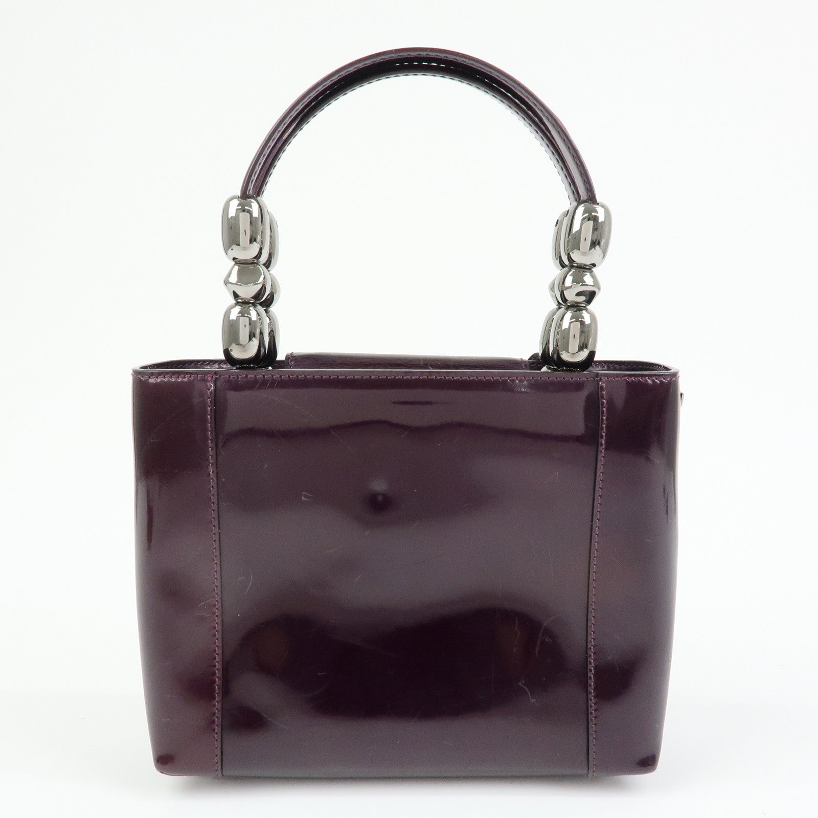 Christian Dior Maris Pearl Patent Leather Tote Bag Hand Bag Purple