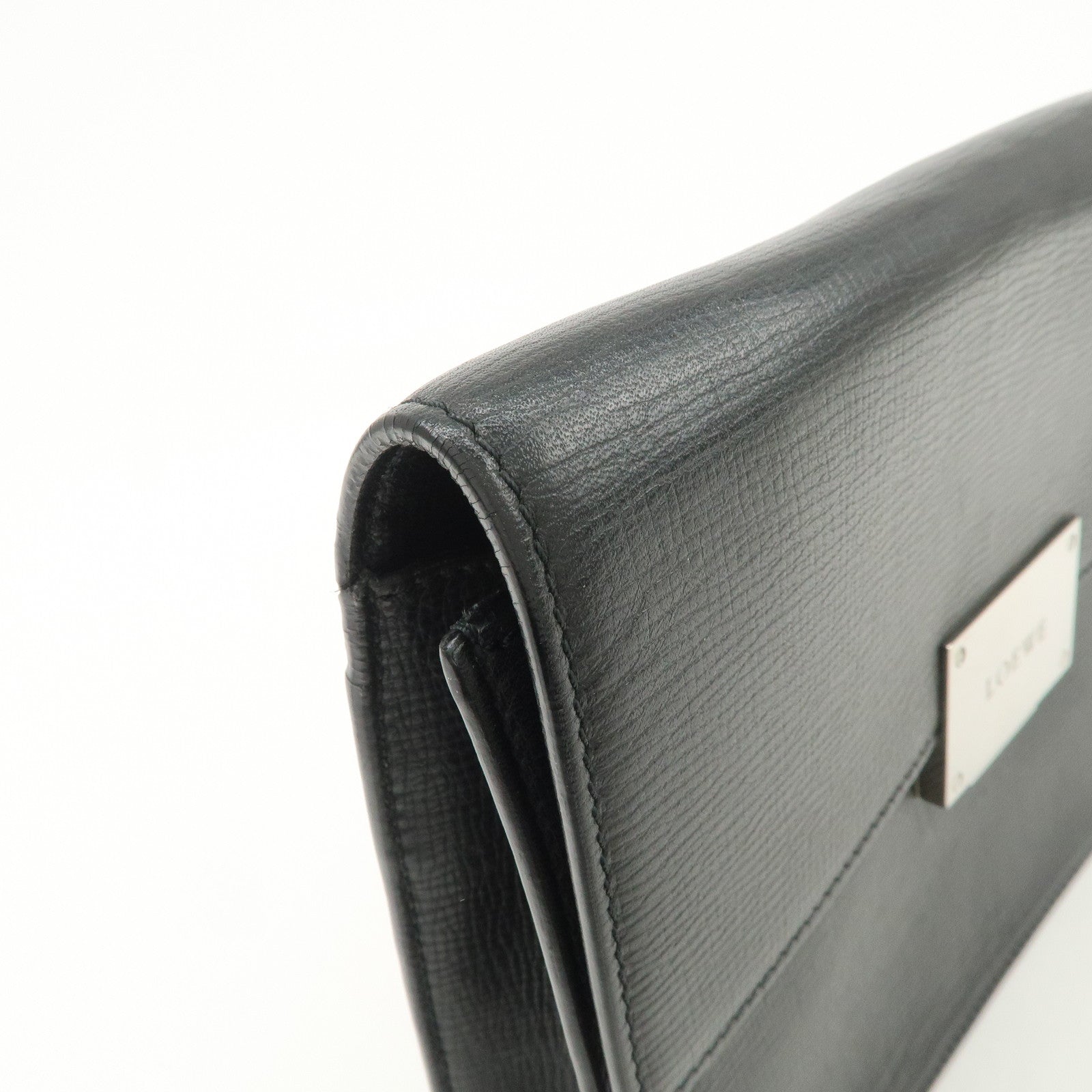 LOEWE Logo Leather Clutch Bag Black Silver Hardware