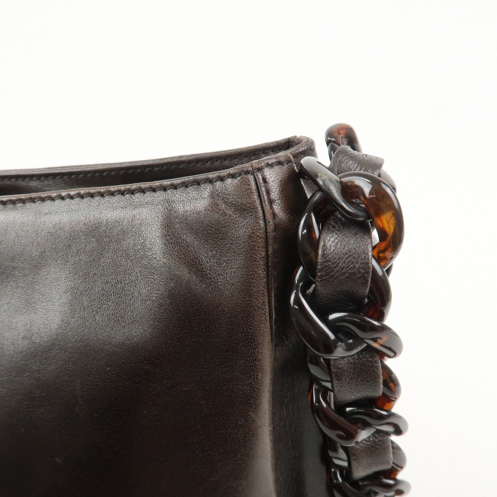 PRADA Logo Suede Leather Plastic Chain Shoulder Bag Brown