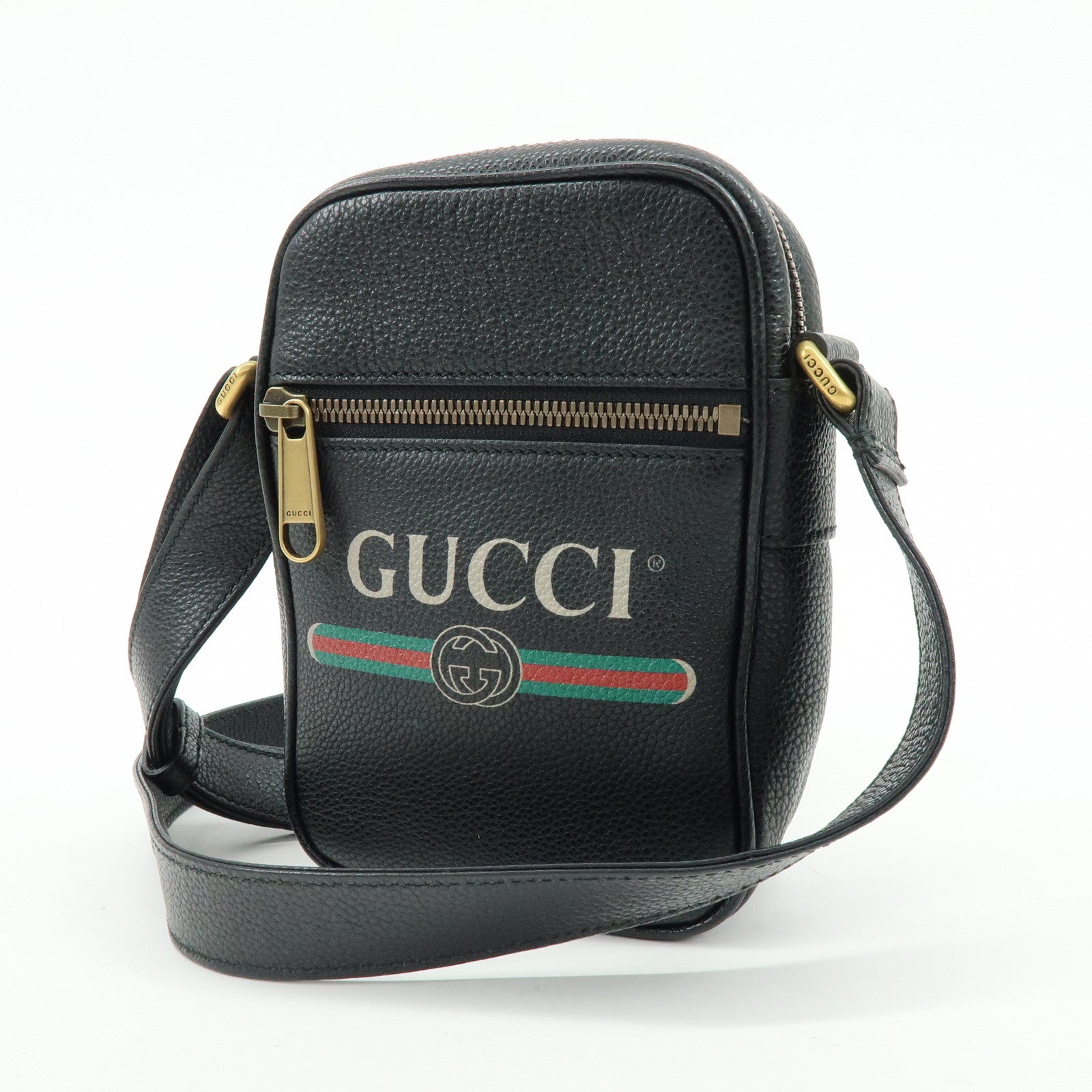 GUCCI Sherry Calf Leather Vintage Logo Shoulder Bag Black 574803