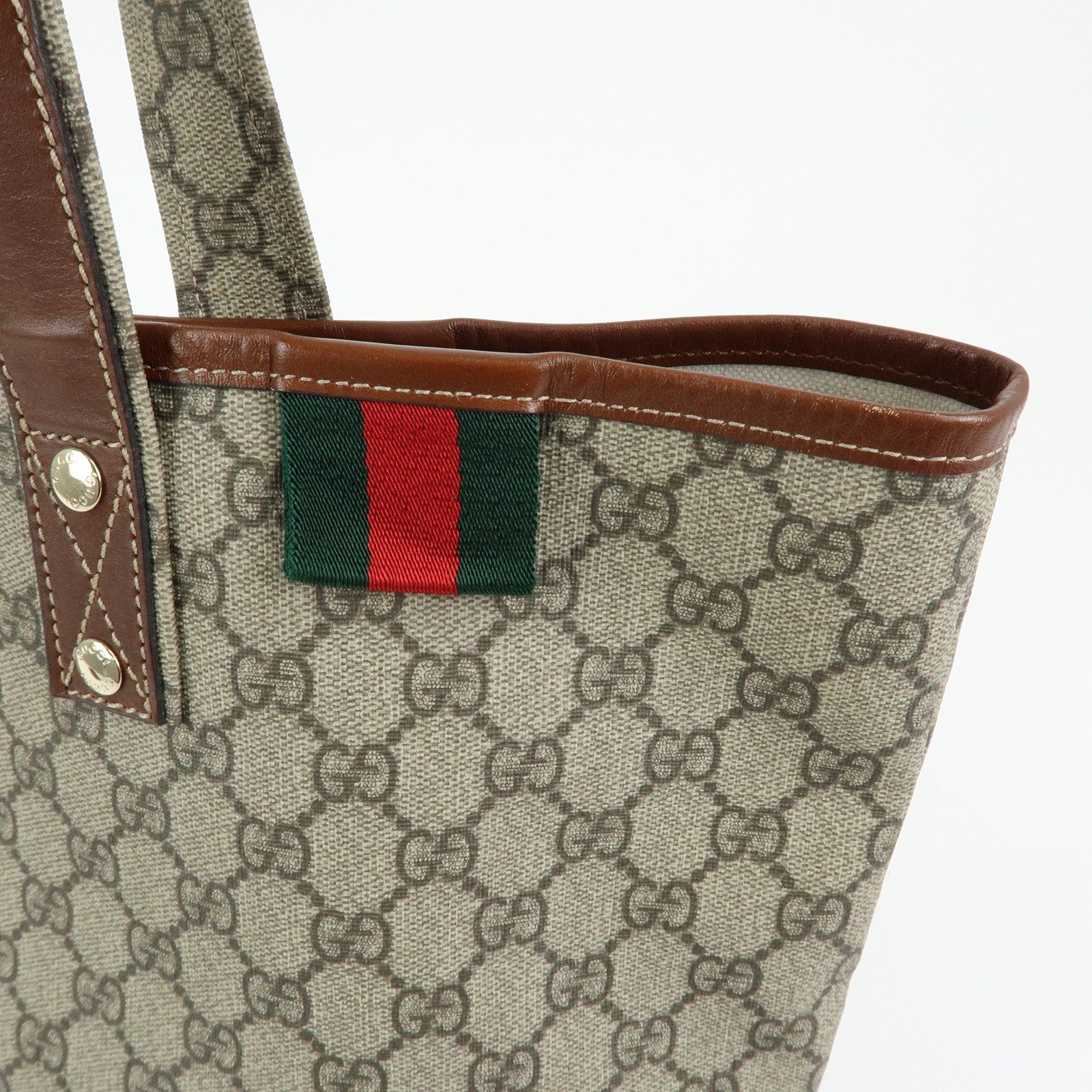 GUCCI GG Supreme Leather Sherry Tote Bag Beige Brown 211134