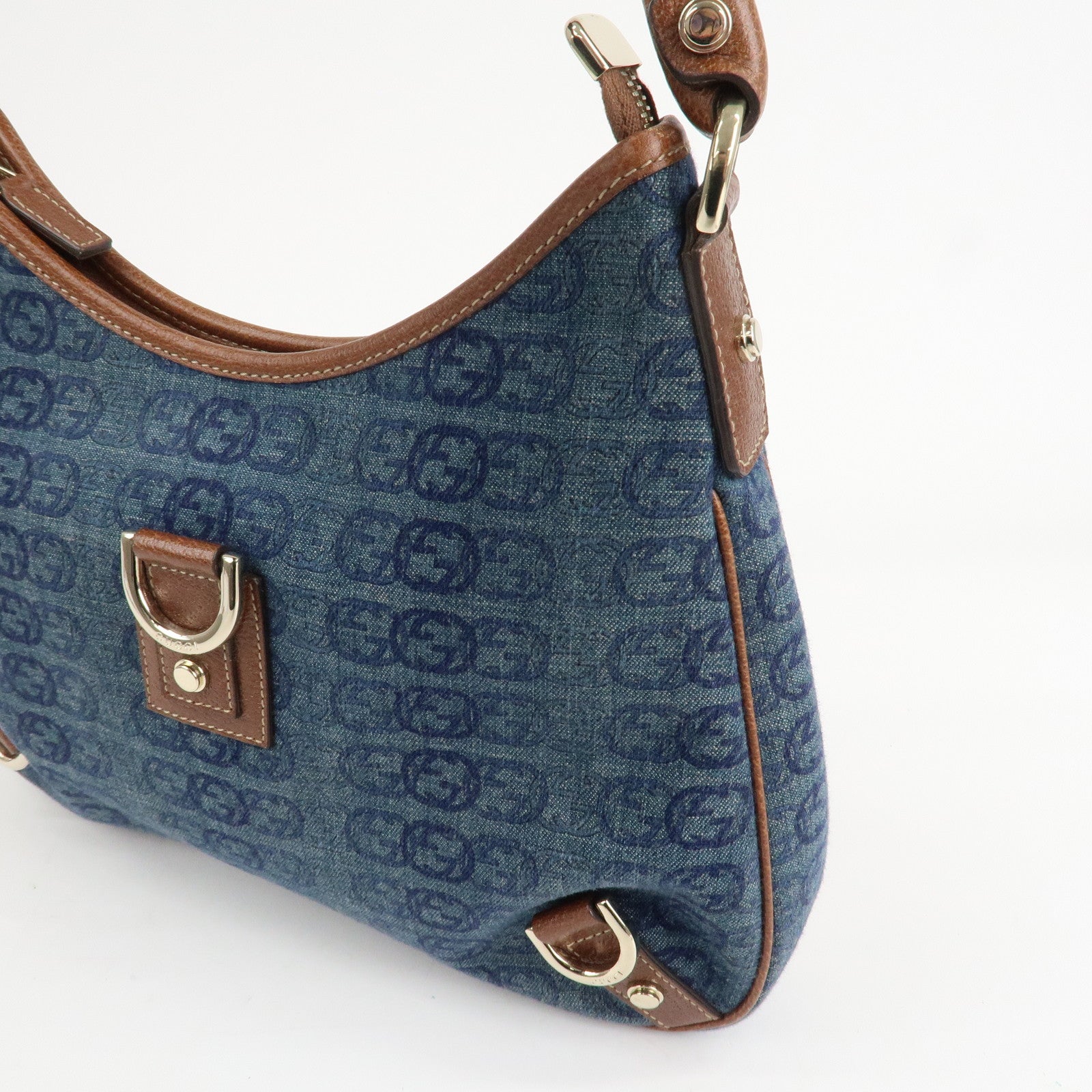 GUCCI Interlocking G Abbey GG Denim Shoulder Bag Brown Denim 130738