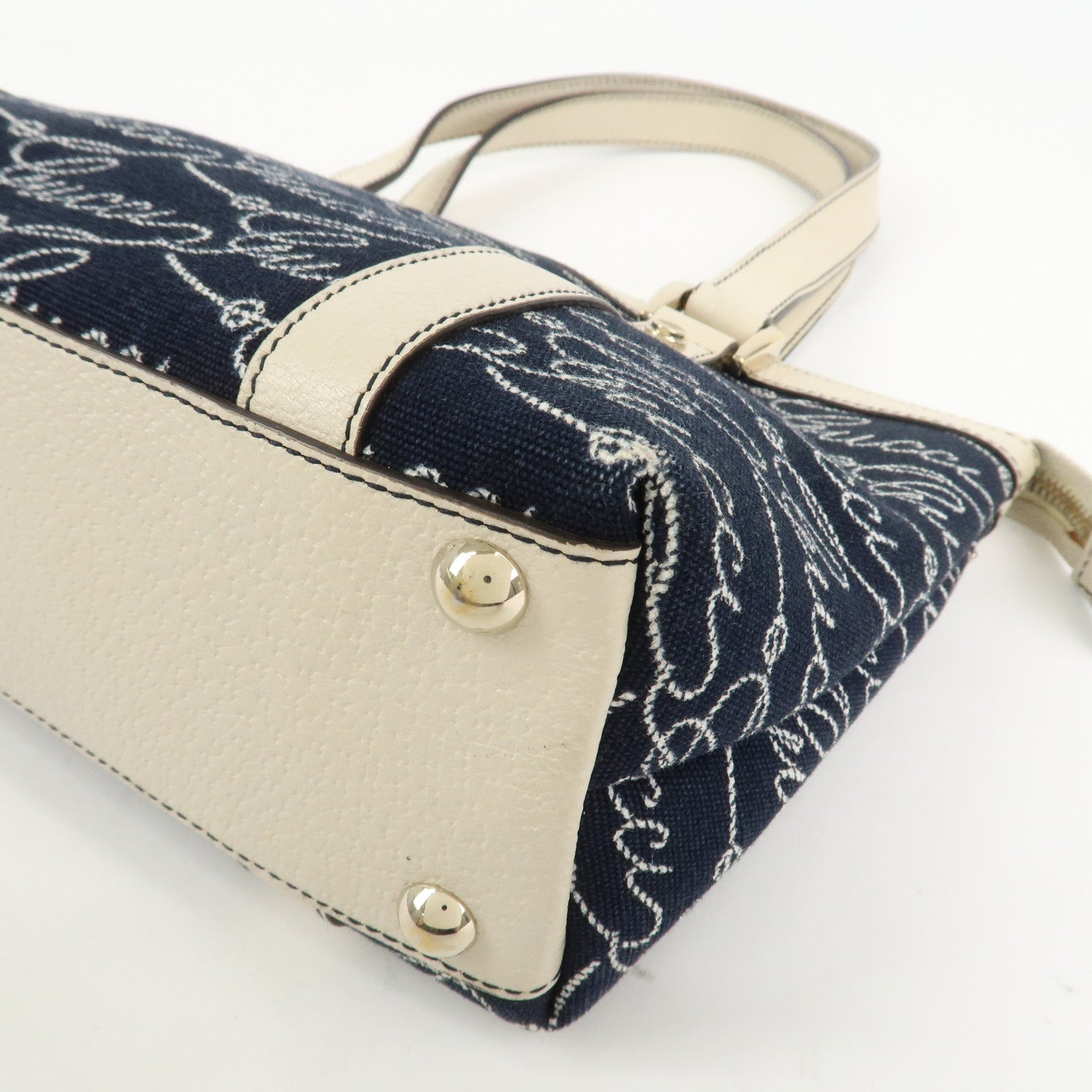 GUCCI Abbey Canvas Leather Tote Bag Shoulder Bag Dark Navy 141471