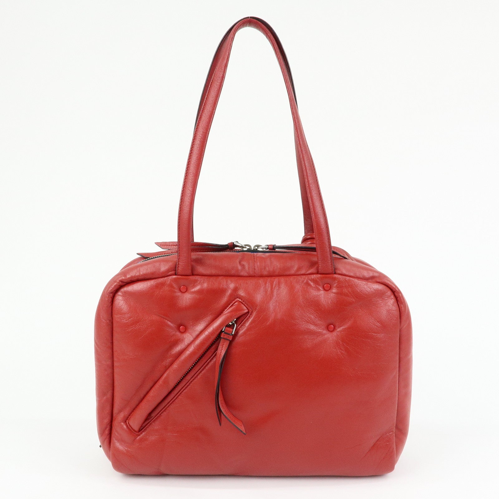 PRADA Nappa Leather Shoulder Bag Hand Bag Boston Bag Red 1BB052