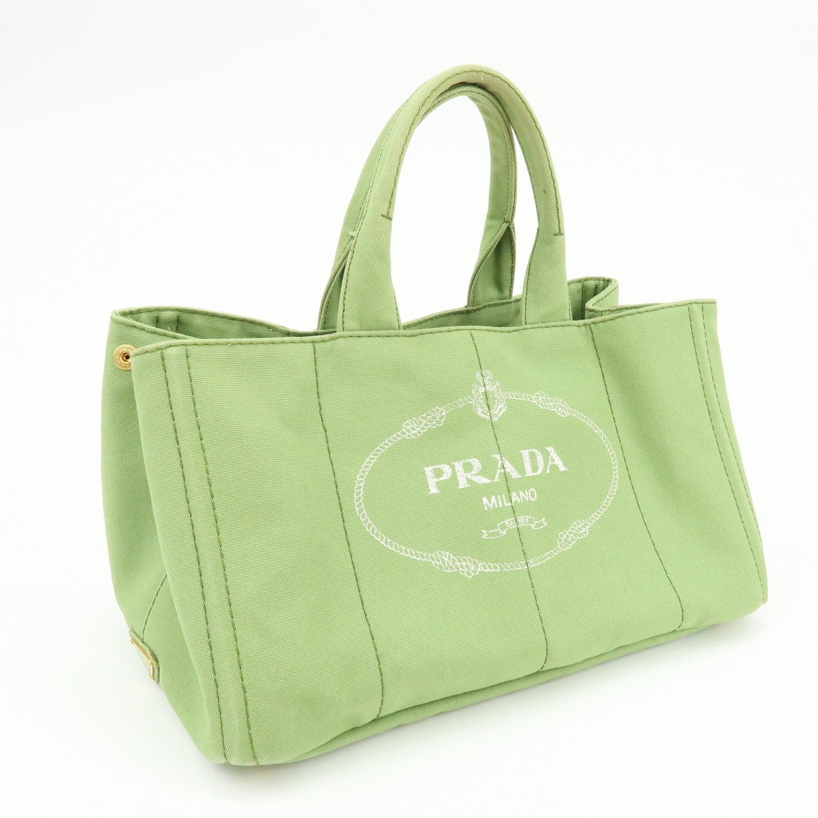 PRADA Canapa Large Triangle Logo Canvas Tote Bag Hand Bag B1872B