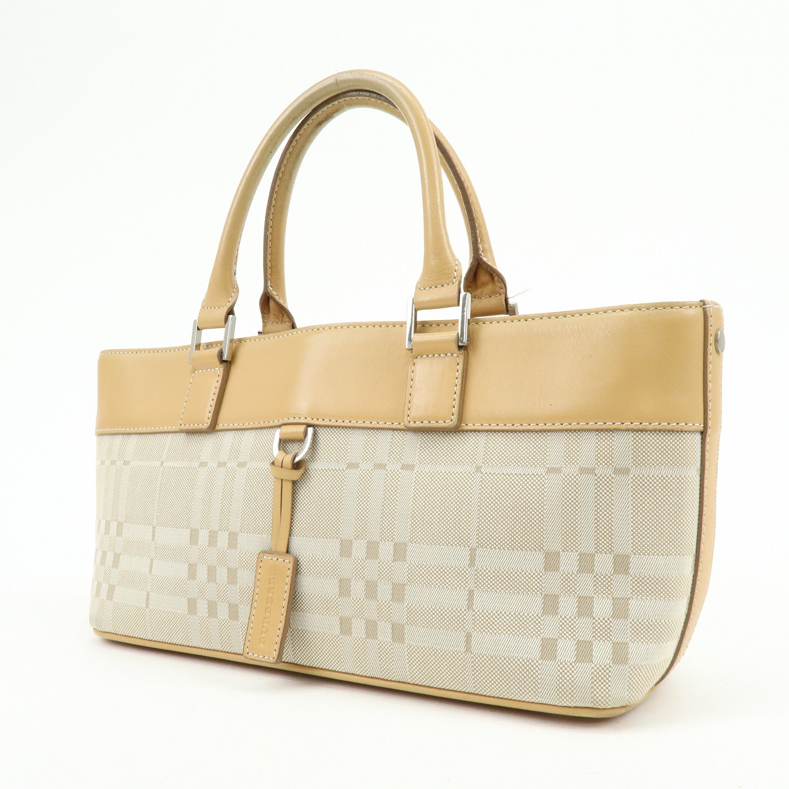 BURBERRY Canvas Leather Hand Bag Tote Bag Beige Light Beige