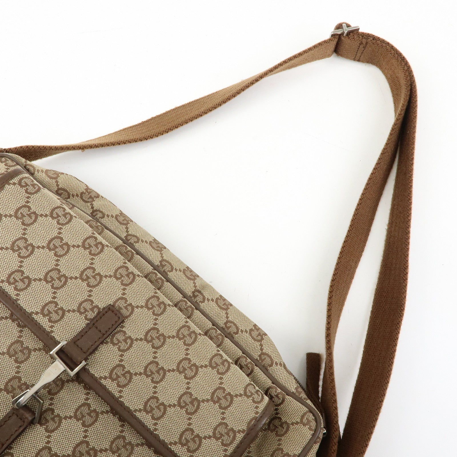 GUCCI GG Canvas Leather Shoulder Crossbody Bag Beige Brown 90474