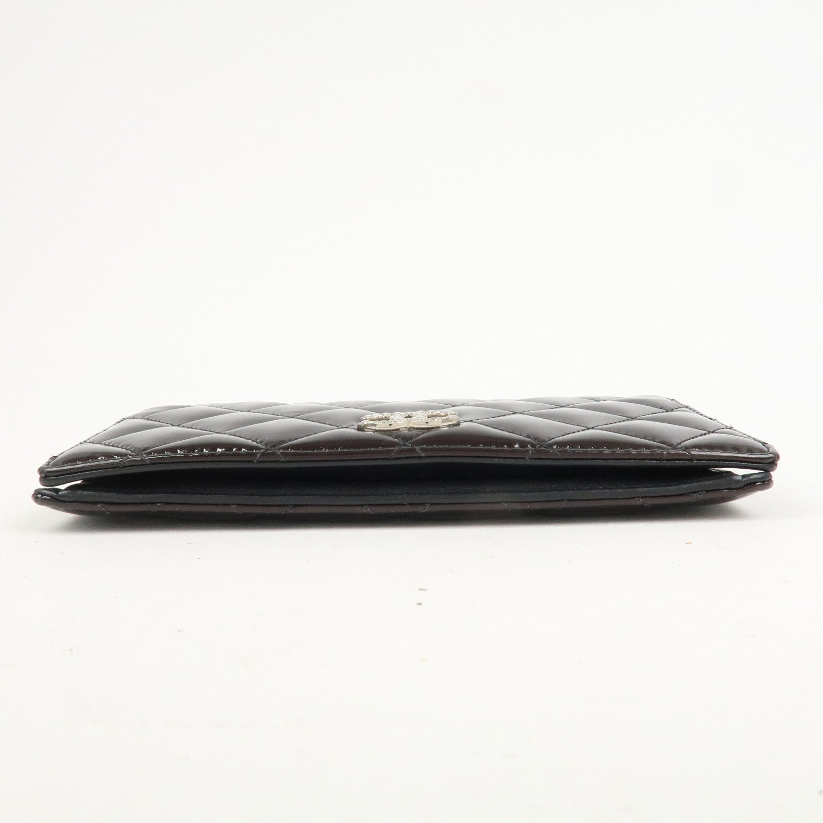 CHANEL COCO Mark Matelasse Patent Leather Long Wallet Black A48691