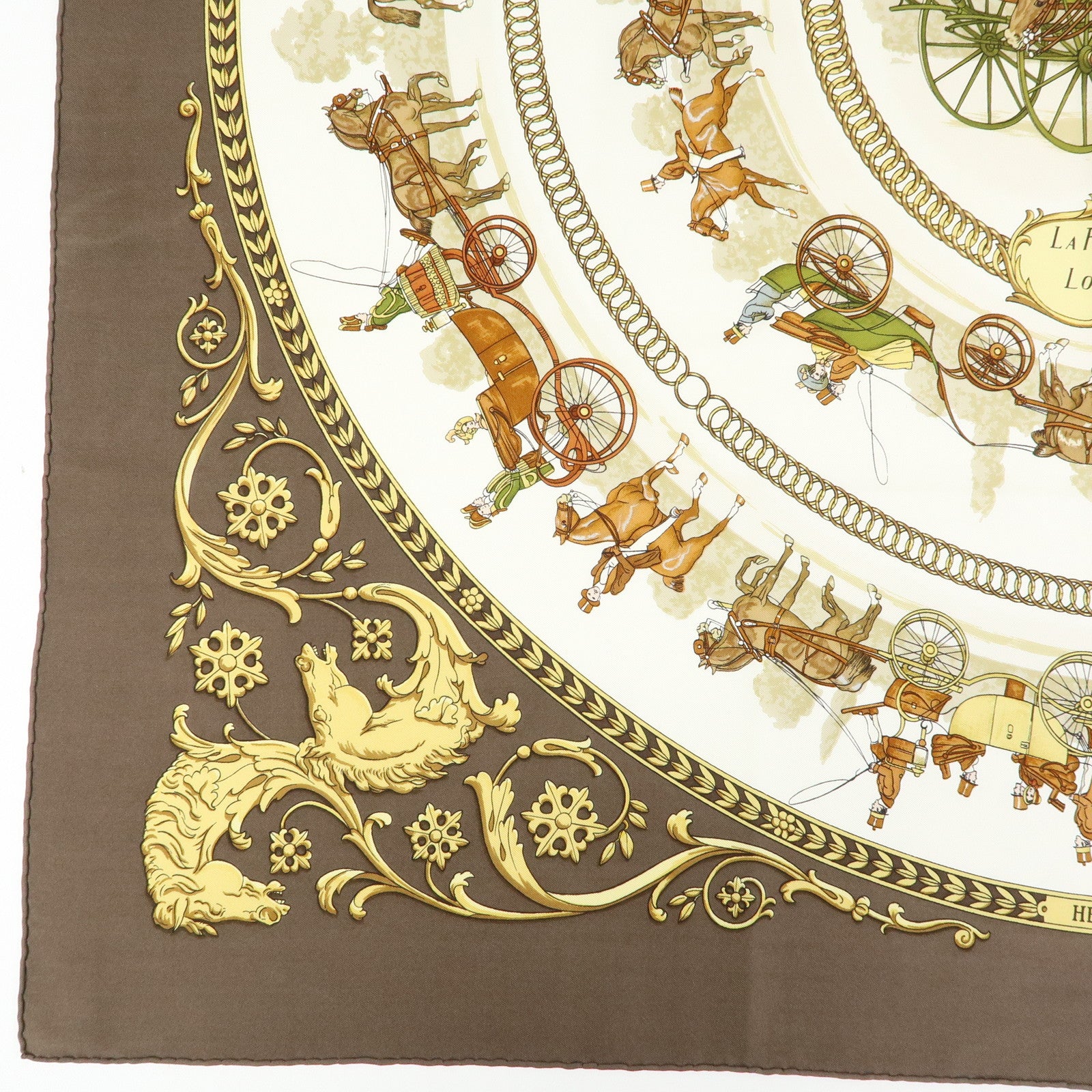 HERMES Carre 90 Silk 100% Scarf LA PROMENADE DE LONGCHAMPS