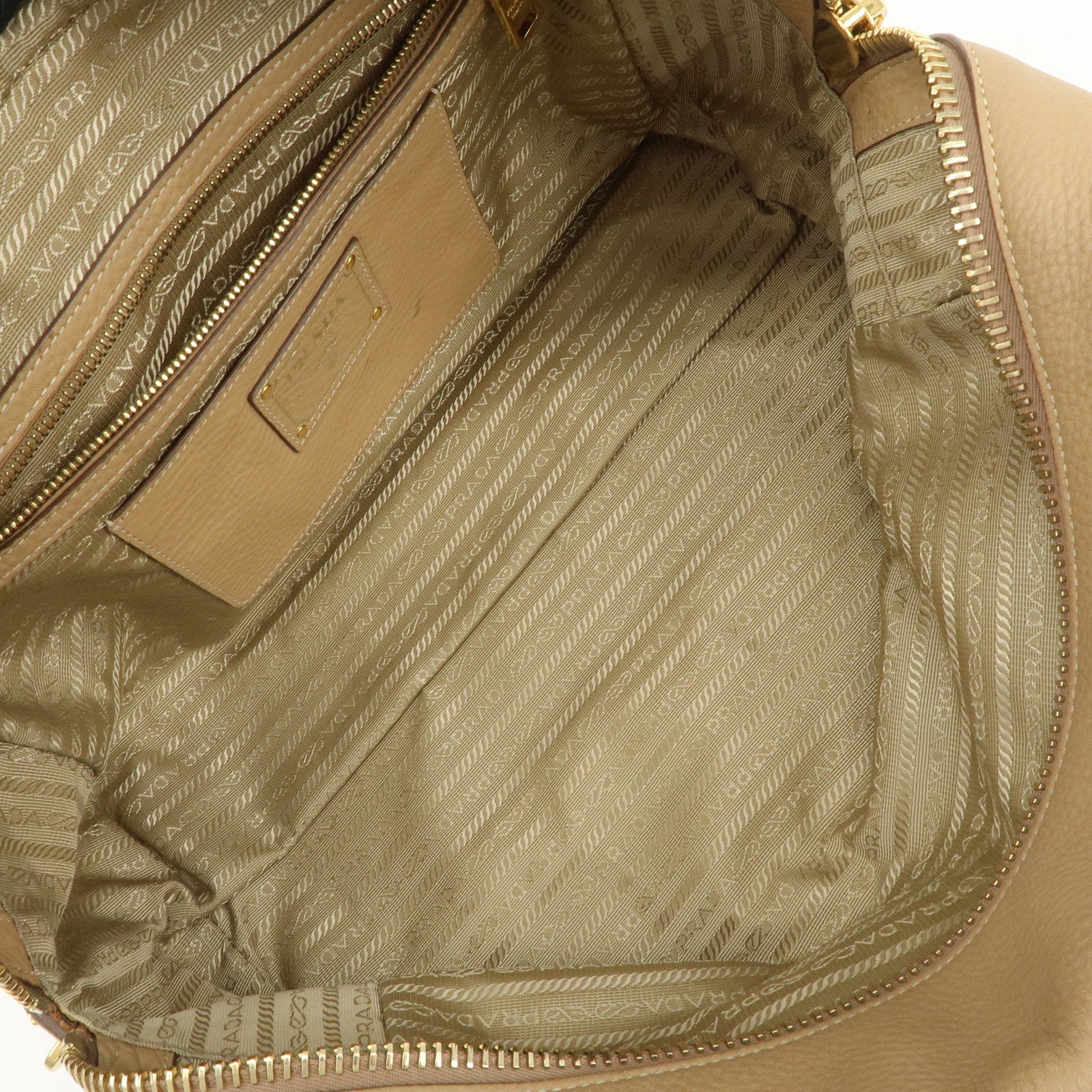 PRADA Leather Boston Bag Hand Bag Beige Gold BL8062