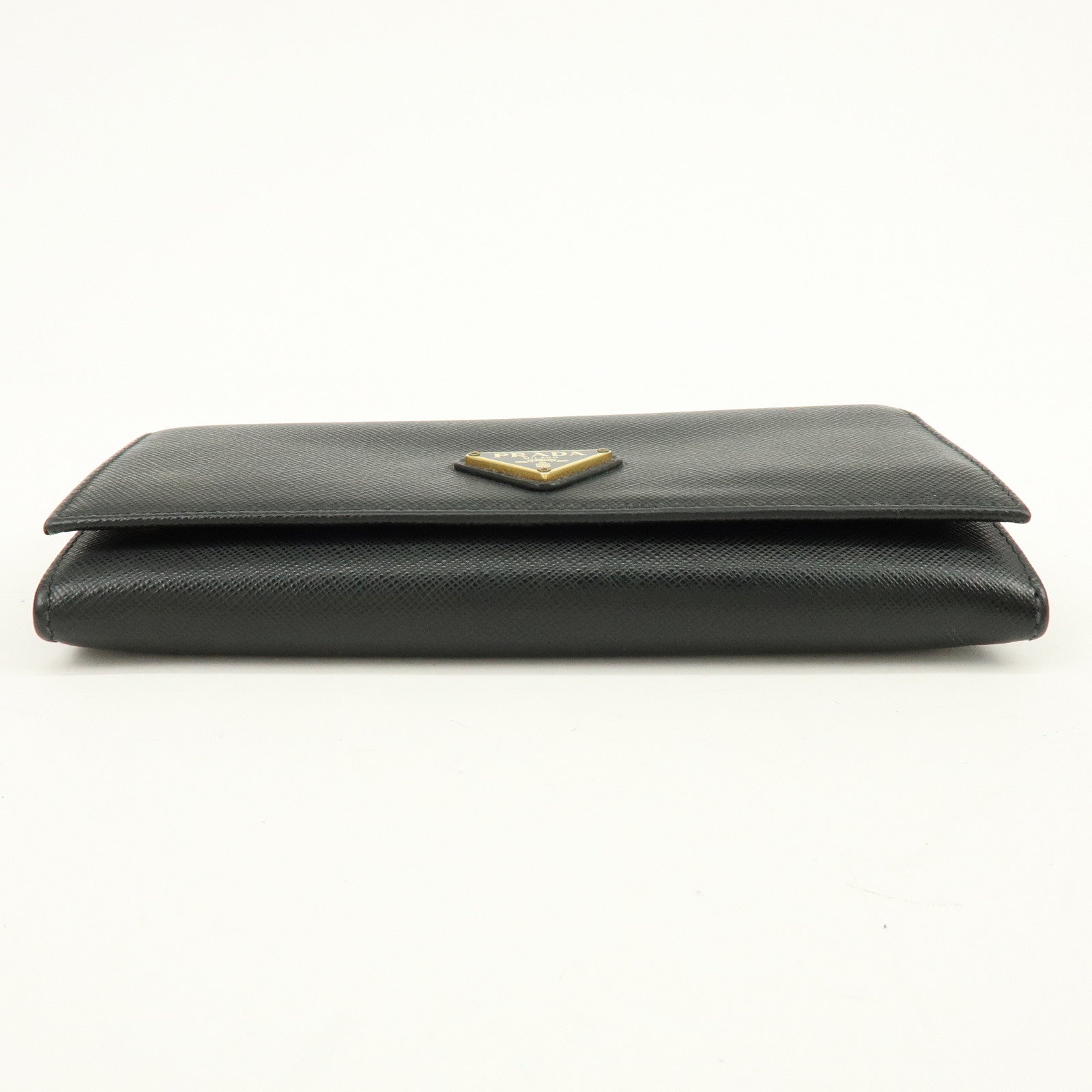 PRADA Triangle Logo Saffiano Leather Flap Long Wallet Black 1MH132