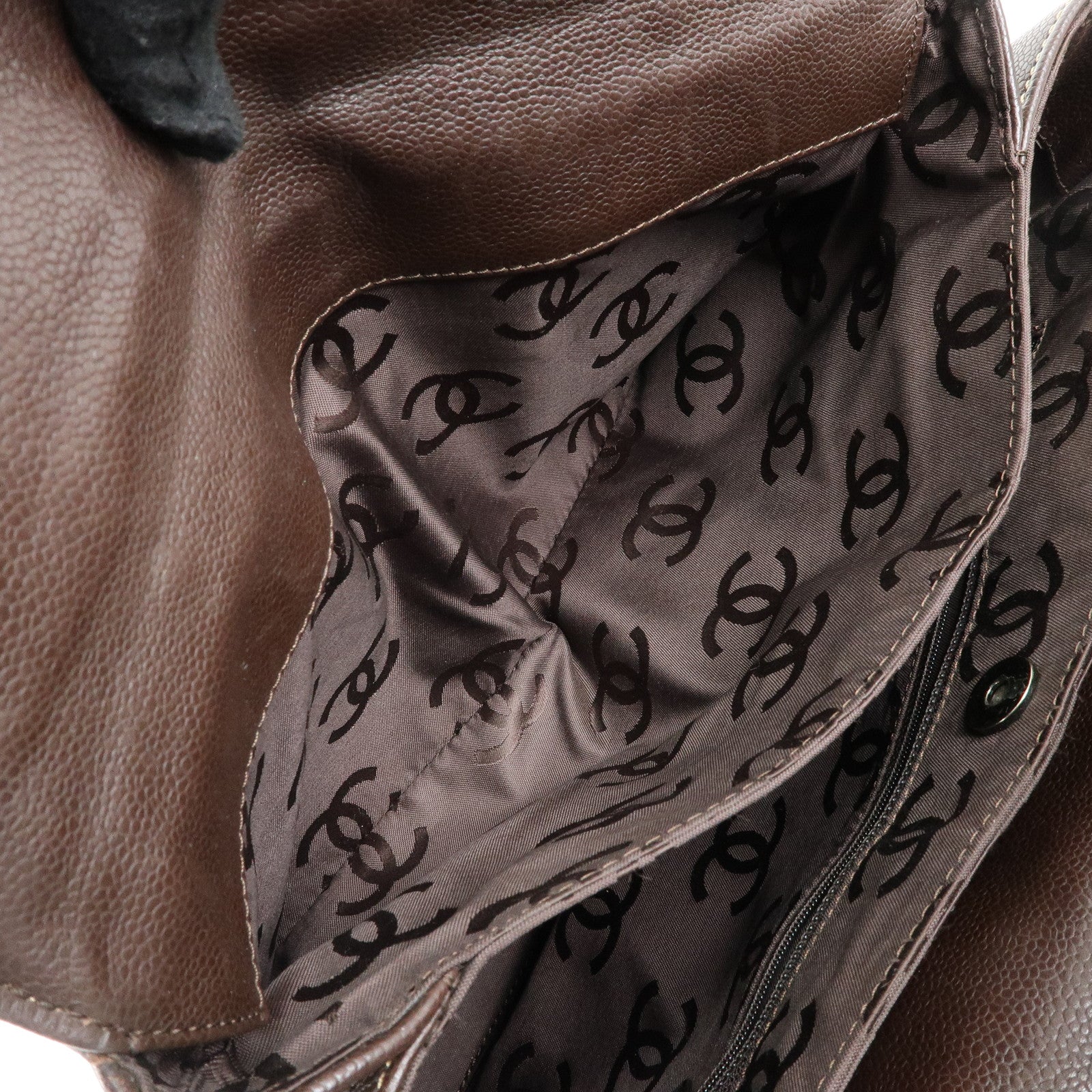 CHANEL COCO Mark Caviarskin Tote Bag Hand Bag Shoulder Bag Brown