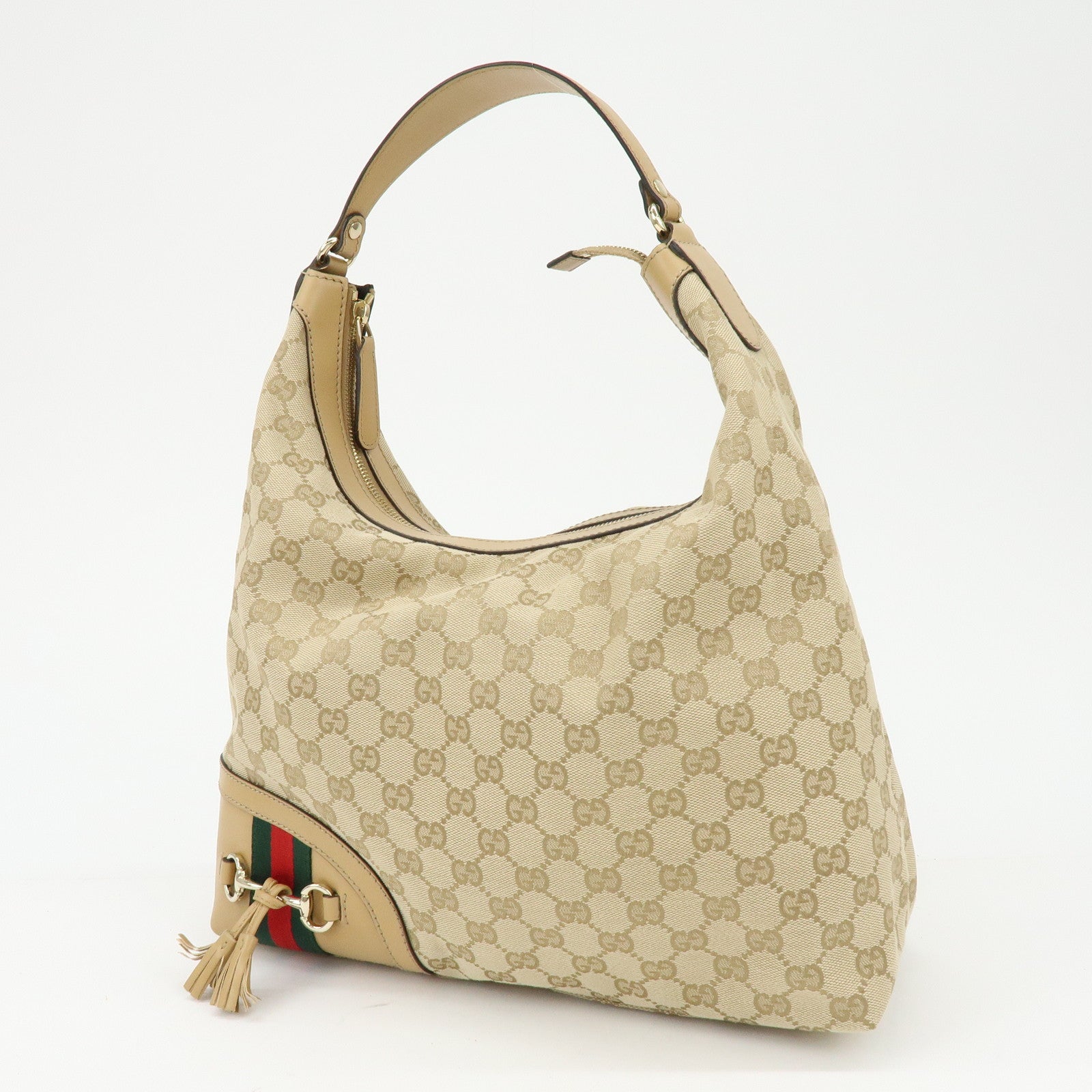 GUCCI Sherry Horsebit GG Canvas Leather Shoulder Bag Beige 232968