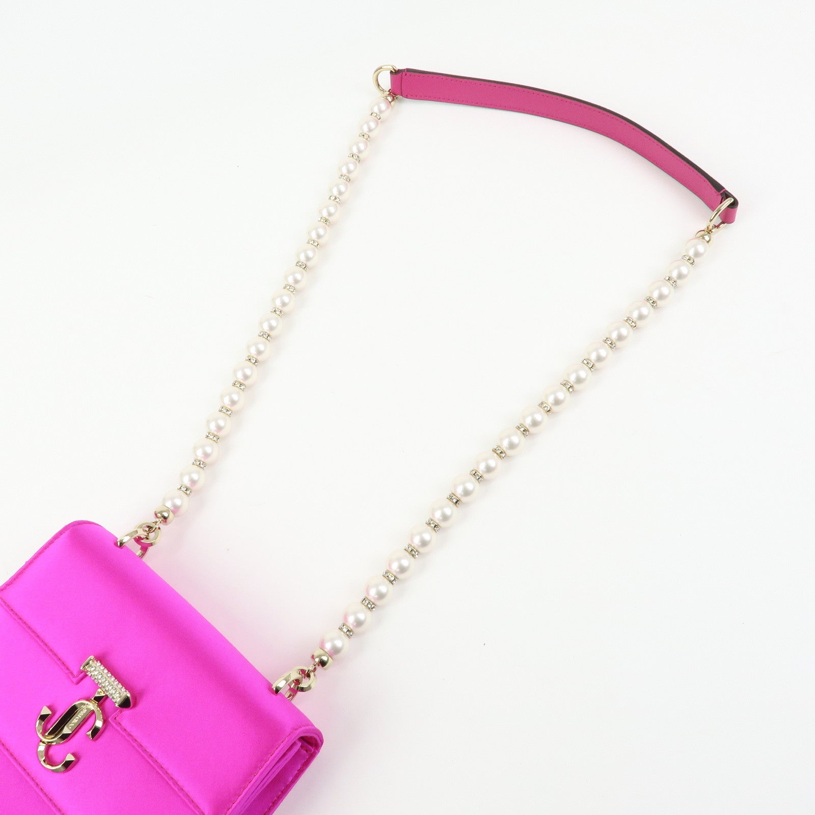 JIMMY CHOO Varenne Avenue Quad Satin Pearl Beads Shoulder Bag Pink