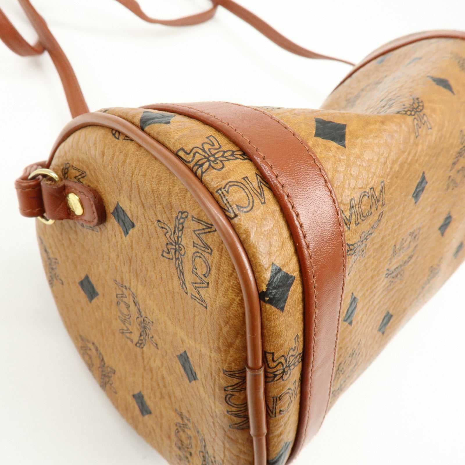 MCM Visetos Logogram Leather Shoulder Bag Crossbody Bag Brown