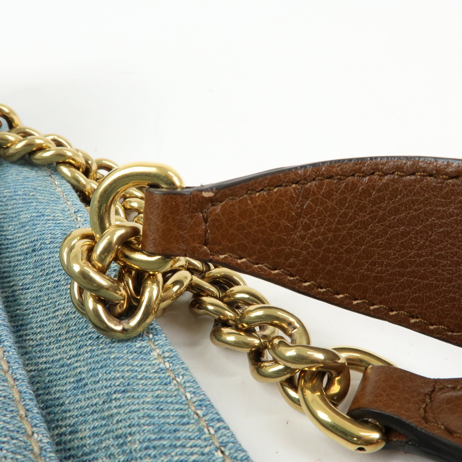 GUCCI SOHO Interlocking G Denim Leather Chain Shoulder Bag 308982