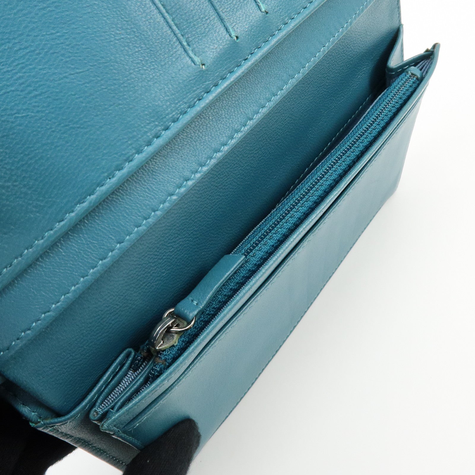 CHANEL COCO Mark Matelasse Lamb Skin Bi-fold Flap Long Wallet Blue