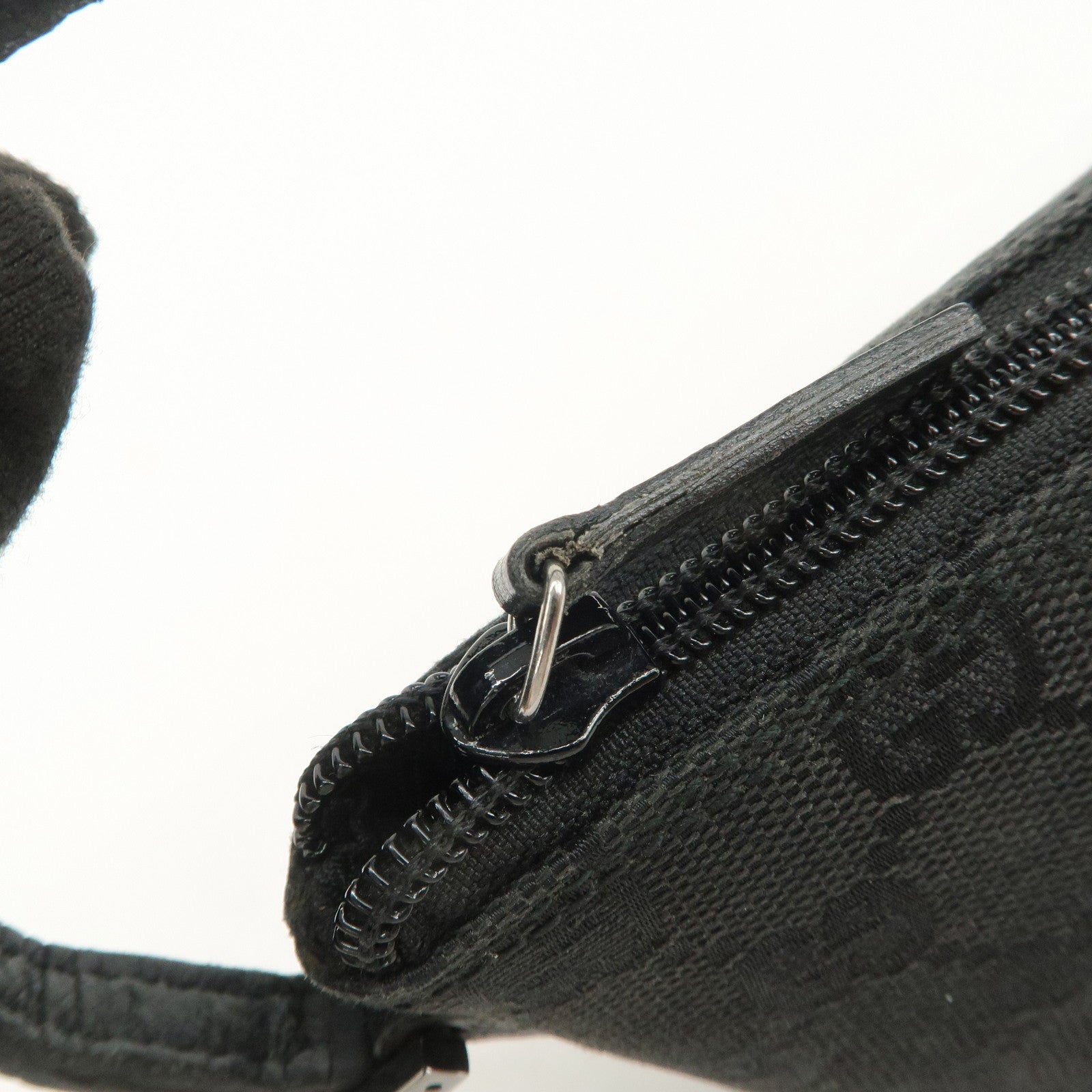 GUCCI Logo GG Canvas Leather Boat Bag Hand Bag Black 07198