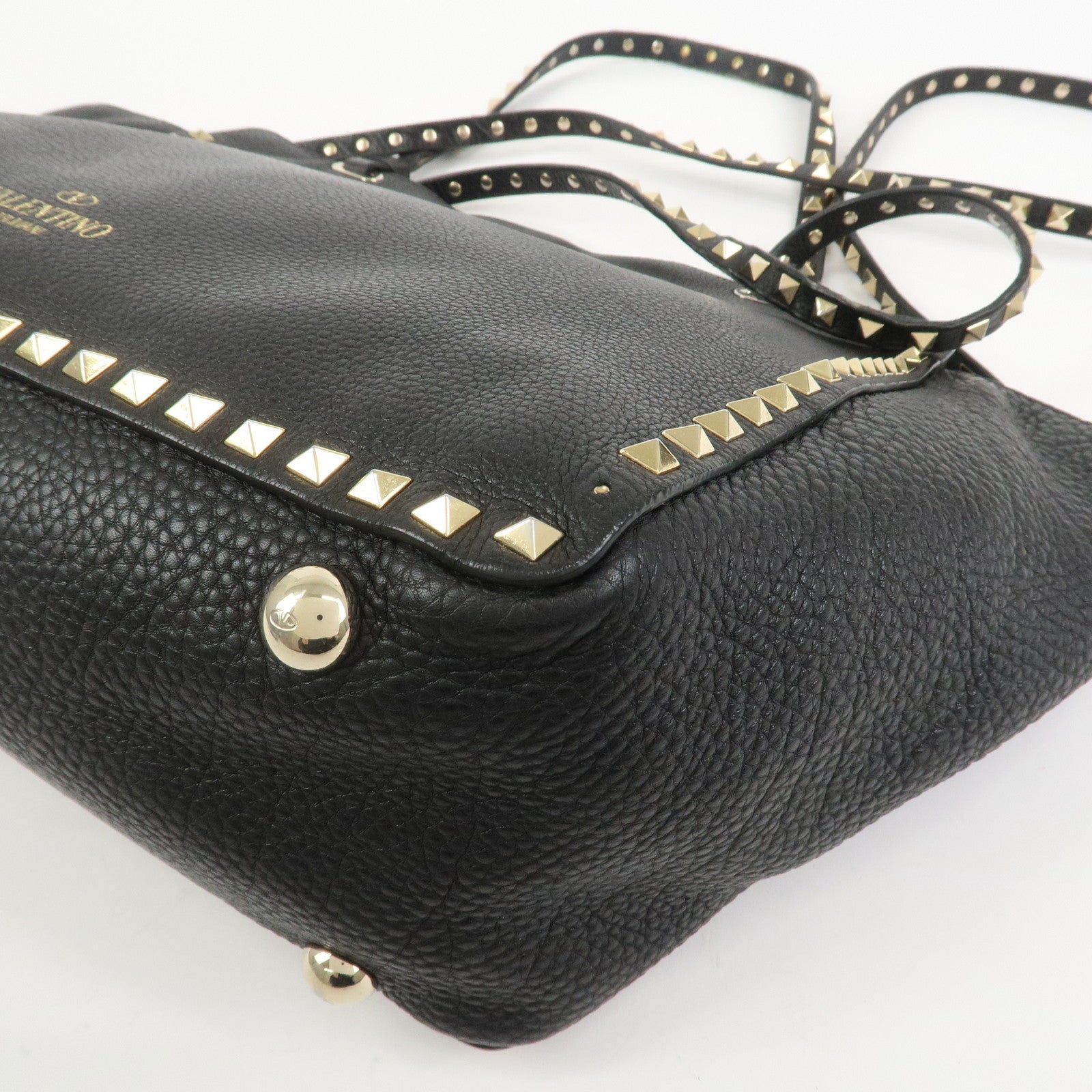 VALENTINO Rockstud Leather Tote Bag Hand Bag Shoulder Bag Black