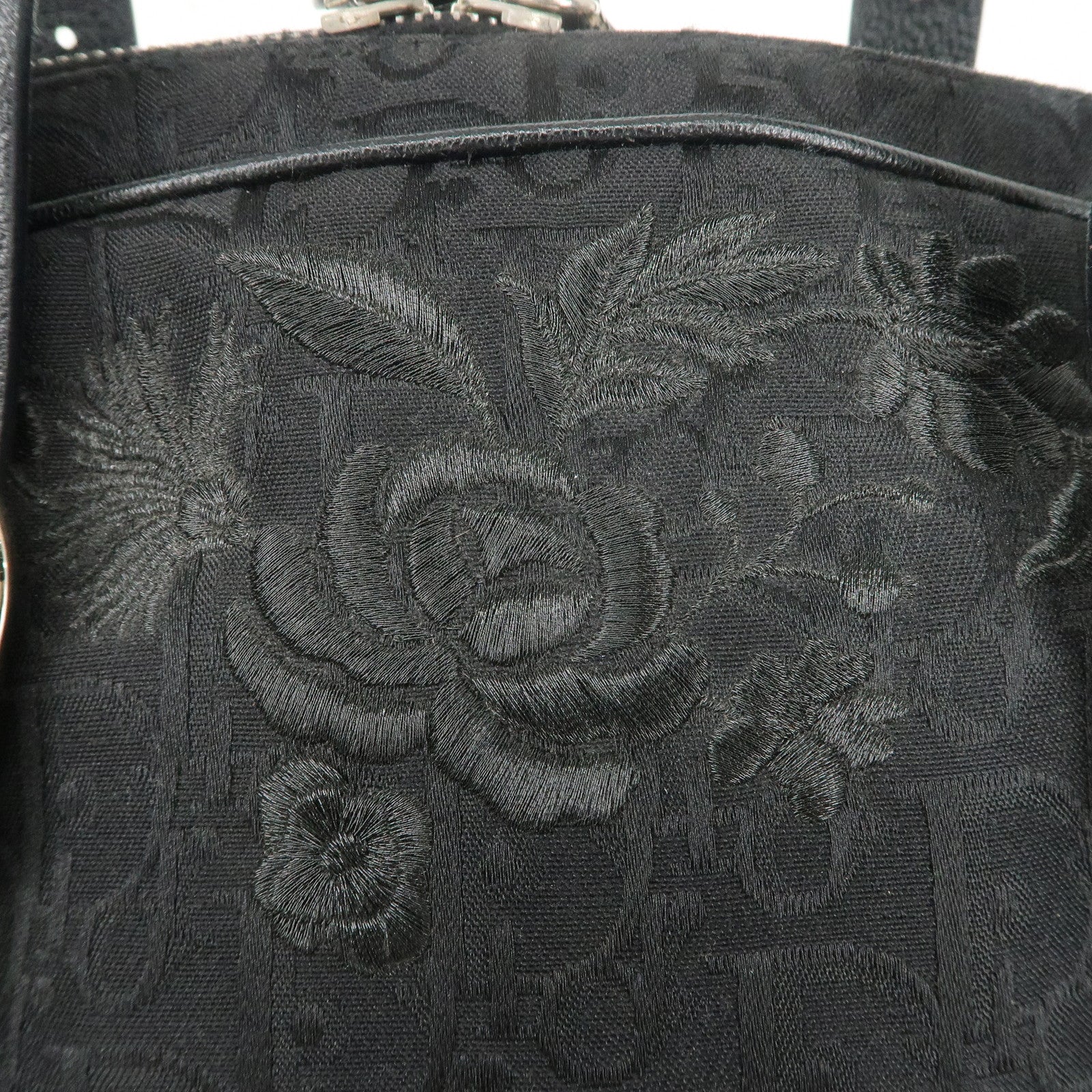 Christian Dior Trotter Leather Canvas Flower Embroidery Boston Bag Used