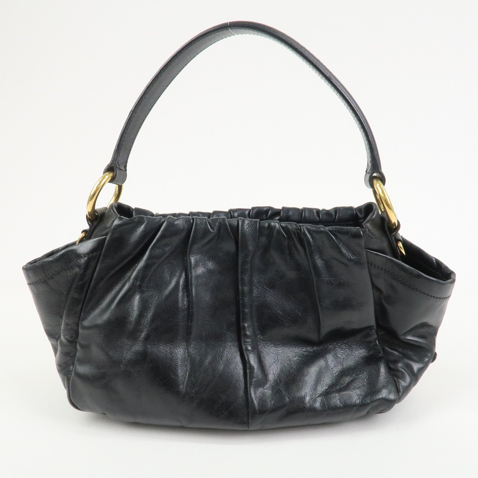 PRADA Triangle Logo Leather 2Way Bag Hand Bag Black BN1642