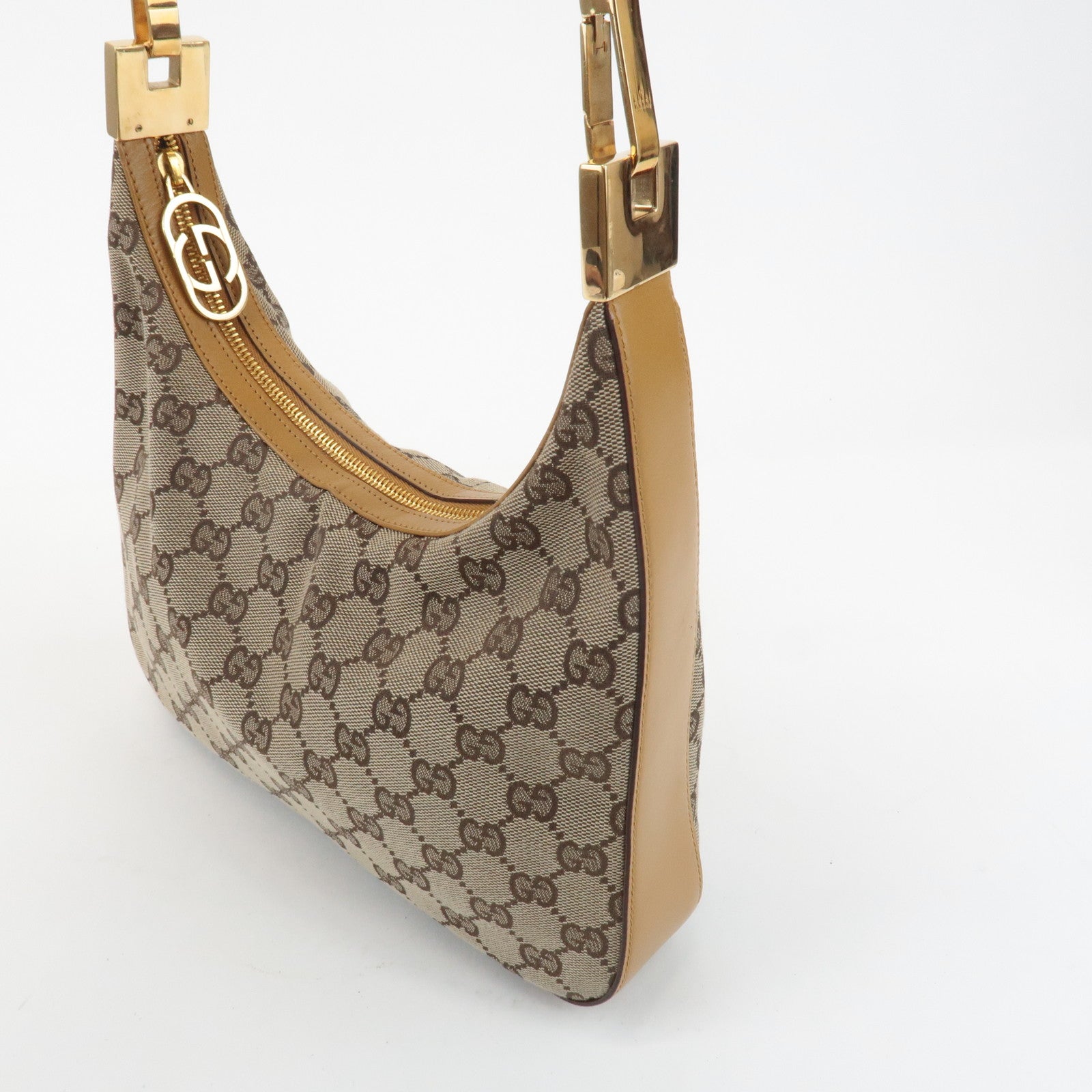 GUCCI GG Canvas Leather Shoulder Bag Hand Bag Beige 001.3812 Used