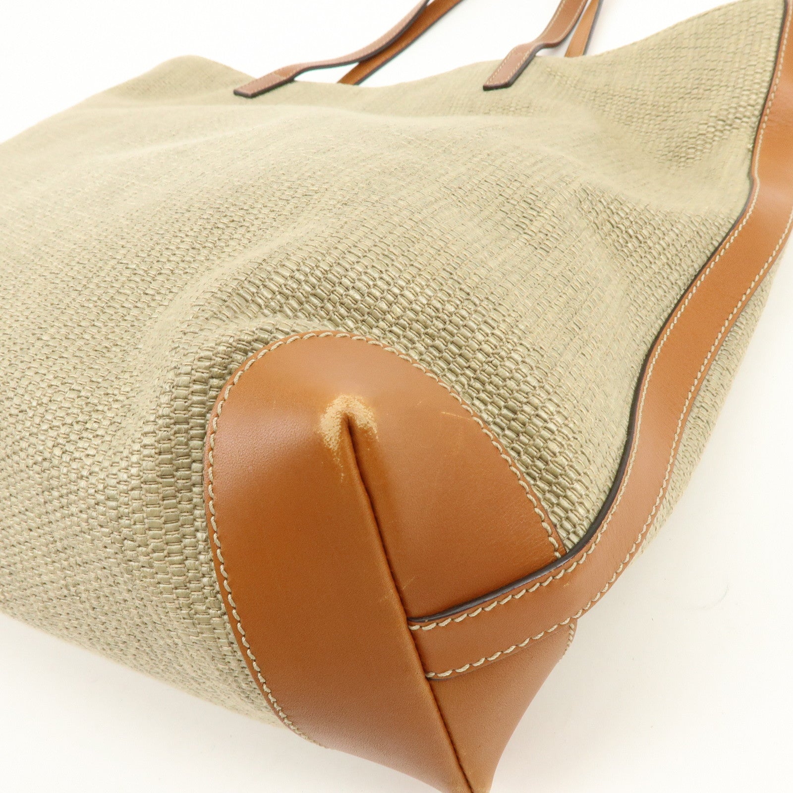 GUCCI Straw Leather Tote Bag Shoulder Bag Beige Brown 309551